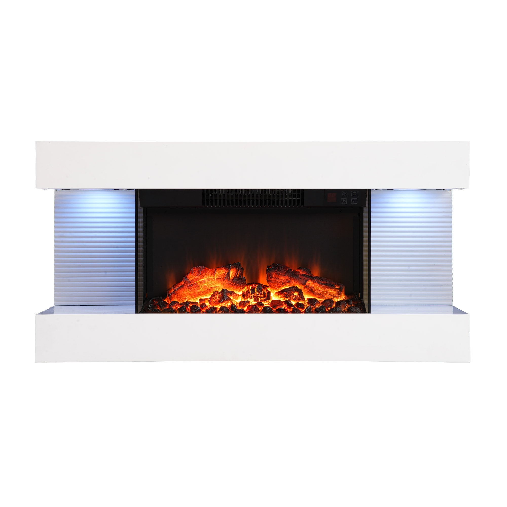 32" White Metal Wall Mounted Electric Fireplace with Remote Control