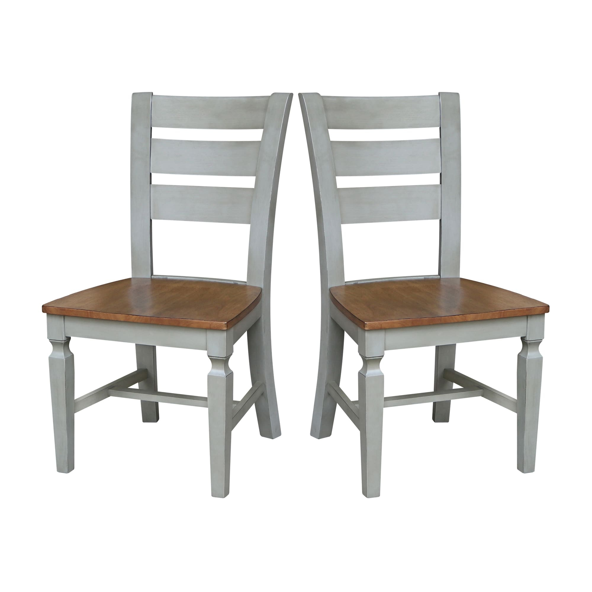 Vista Solid Wood Ladderback Chairs in Distressed Hickory/Stone - Set of 2
