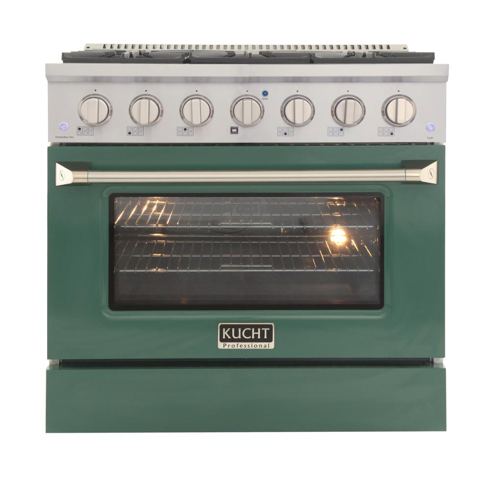 36 in. 5.2 cu. ft Dual Fuel Range for Natural Gas Sealed Burners in Green.