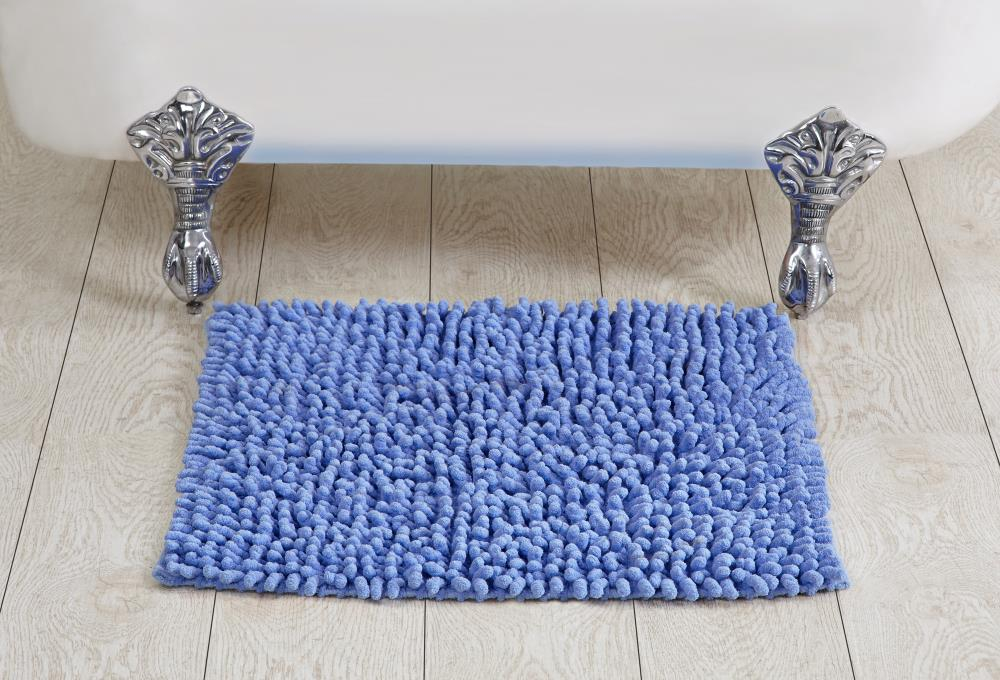 Better Trends Loopy Chenille Bath Rug Playful Blue Cotton Bath Rug, 24” Square, Handwoven