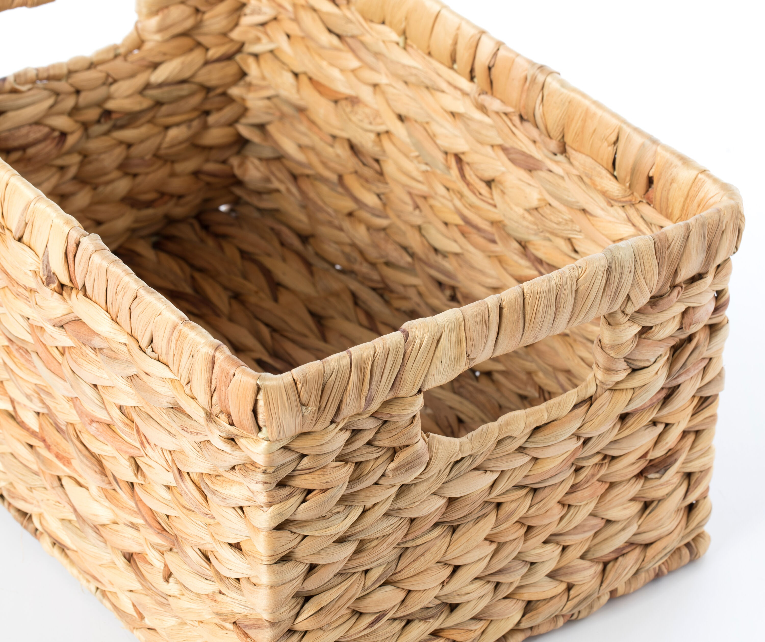 Vintiquewise QI003544.M 7.1 x 13.8 x 9.45 in. Natural Woven Water Hyacinth Wicker Rectangular Storage Bin Basket with Handles, Brown - Medium