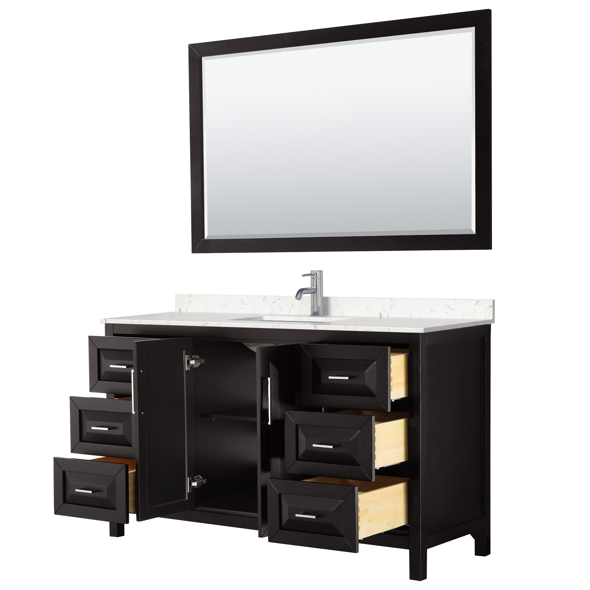 Daria 60 in.W x 22 in.D Single Vanity in Dark Espresso w/Cultured Marble Vanity Top in Light-Vein Carrara w/Basin&Mirror