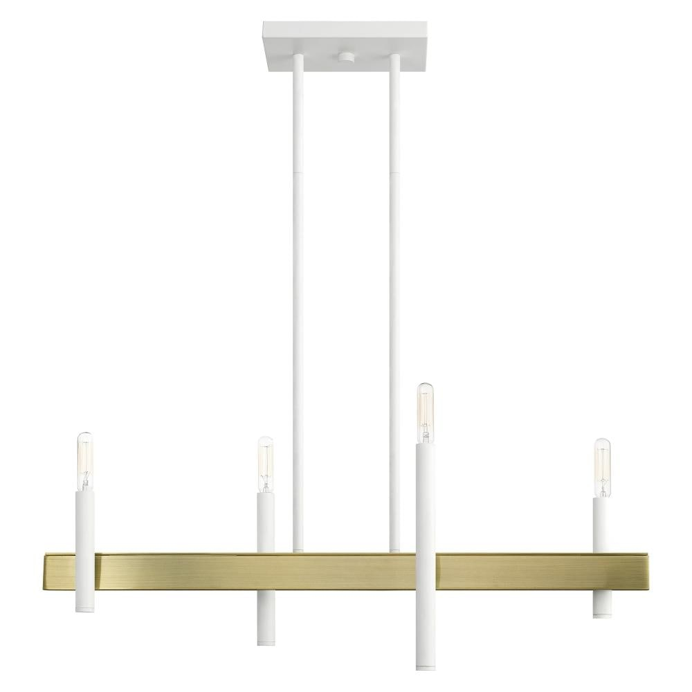 Elegance Crystal Rod 4-Light Chandelier in White and Antique Brass