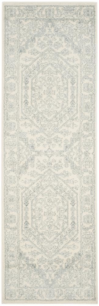Ivory and Slate Medallion Synthetic Runner Rug