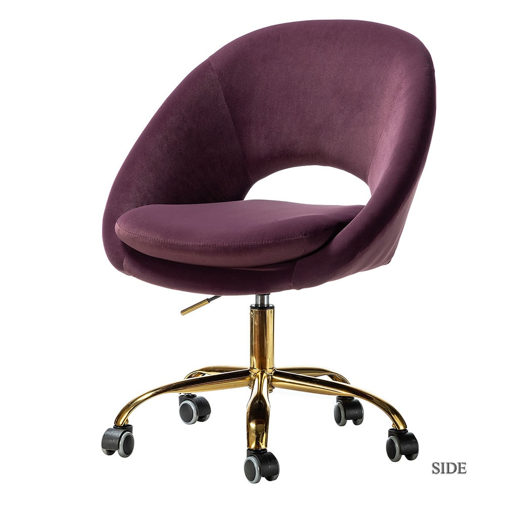 Savas Purple Velvet Swivel Task Chair with Wooden Accents