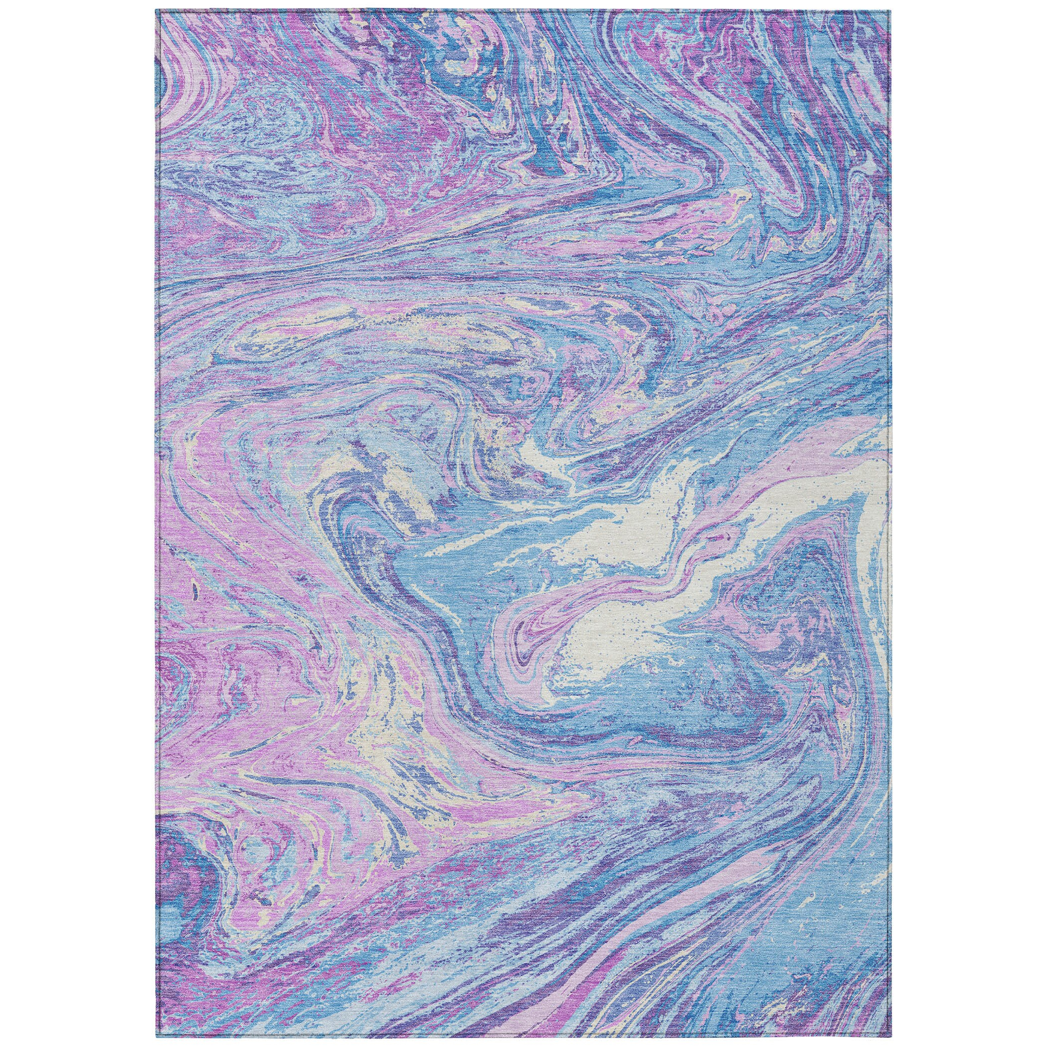 Sky Blue and Pink Abstract Synthetic 5' x 7' Washable Area Rug