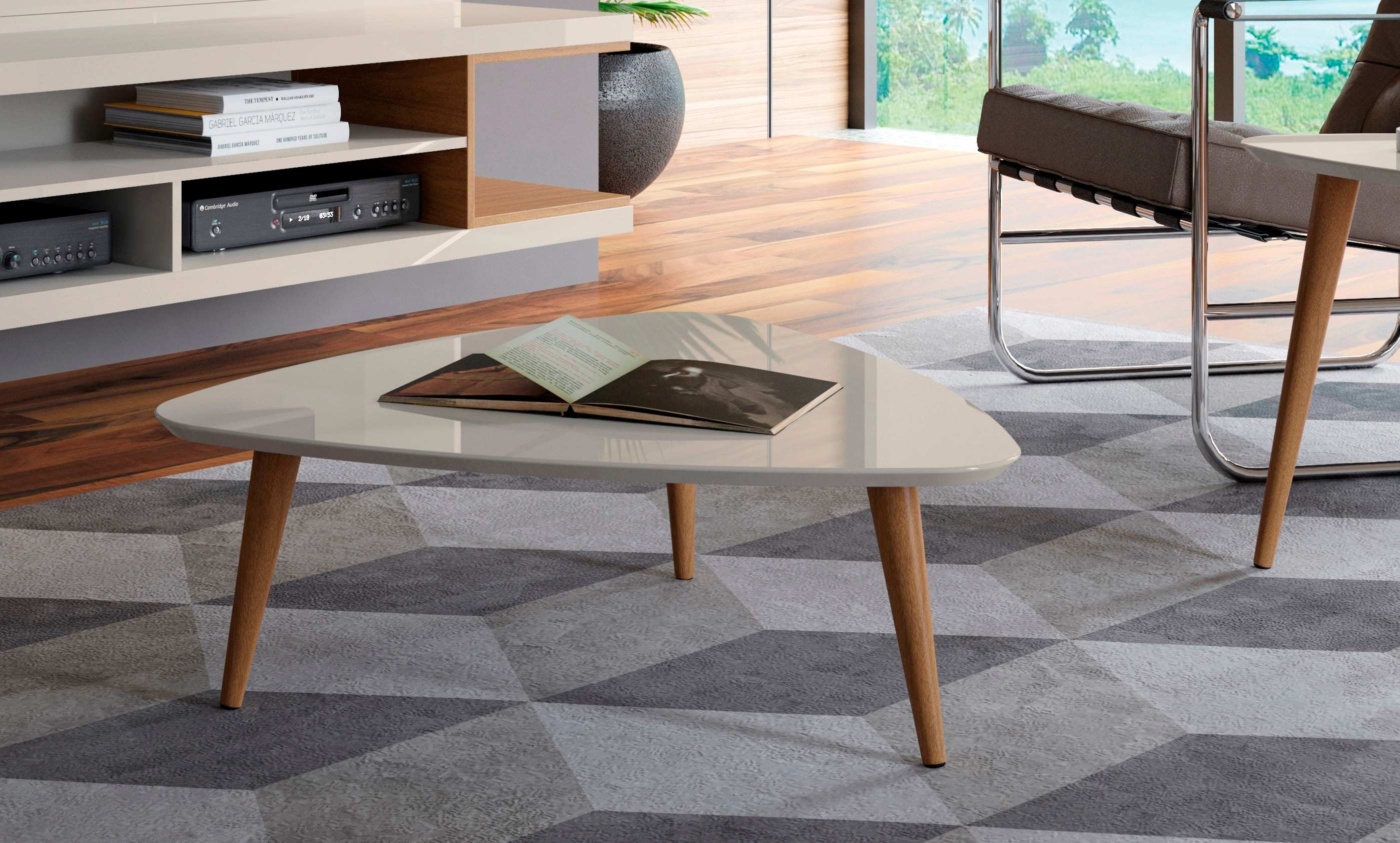 Utopia 17.51" High Triangle Coffee Table with Splayed Legs Gloss