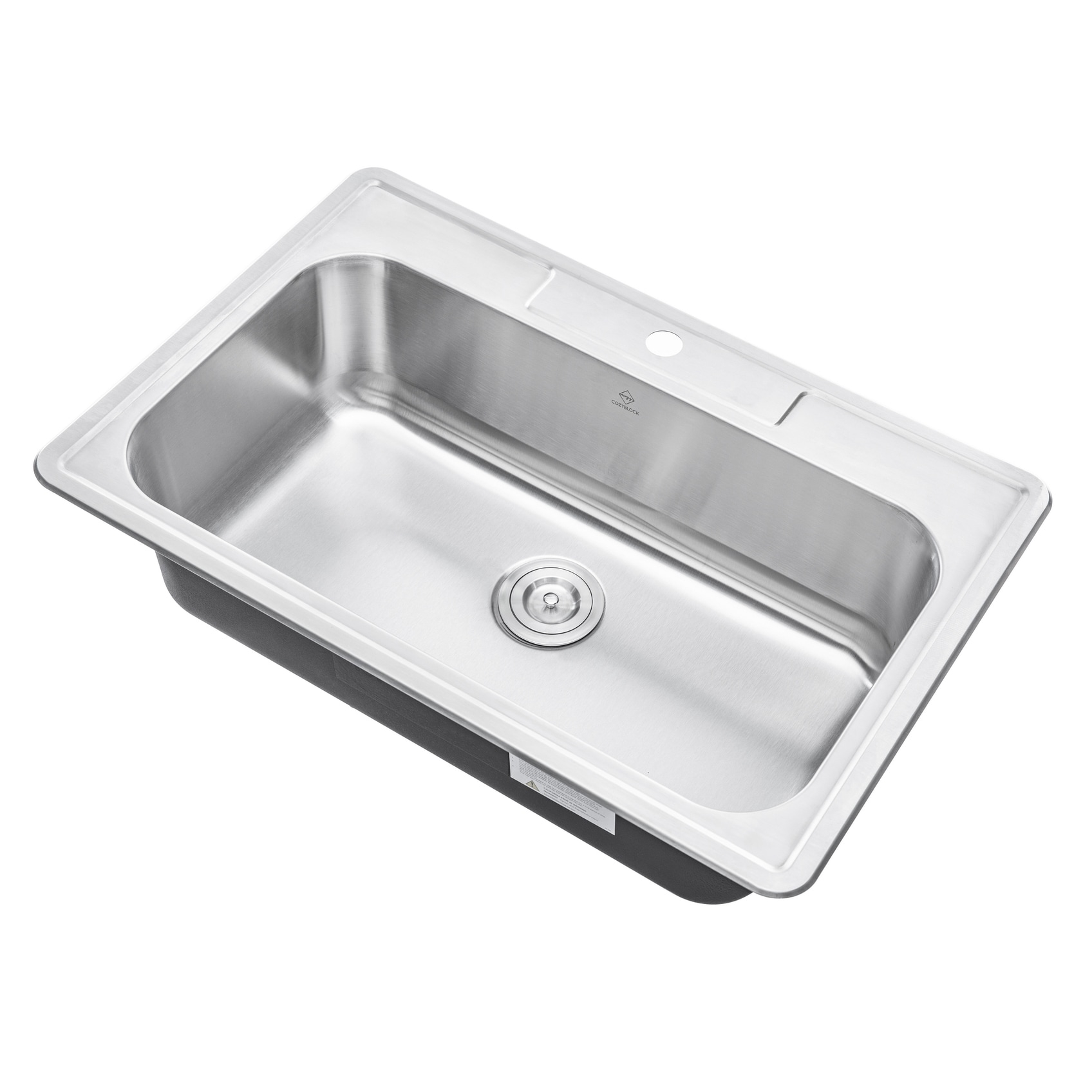 CozyBlock 33 Inch Single Bowl Topmount Drop-In 18-Gauge Stainless Steel Kitchen Sink w/ 1 Faucet Hole (Sink Only)