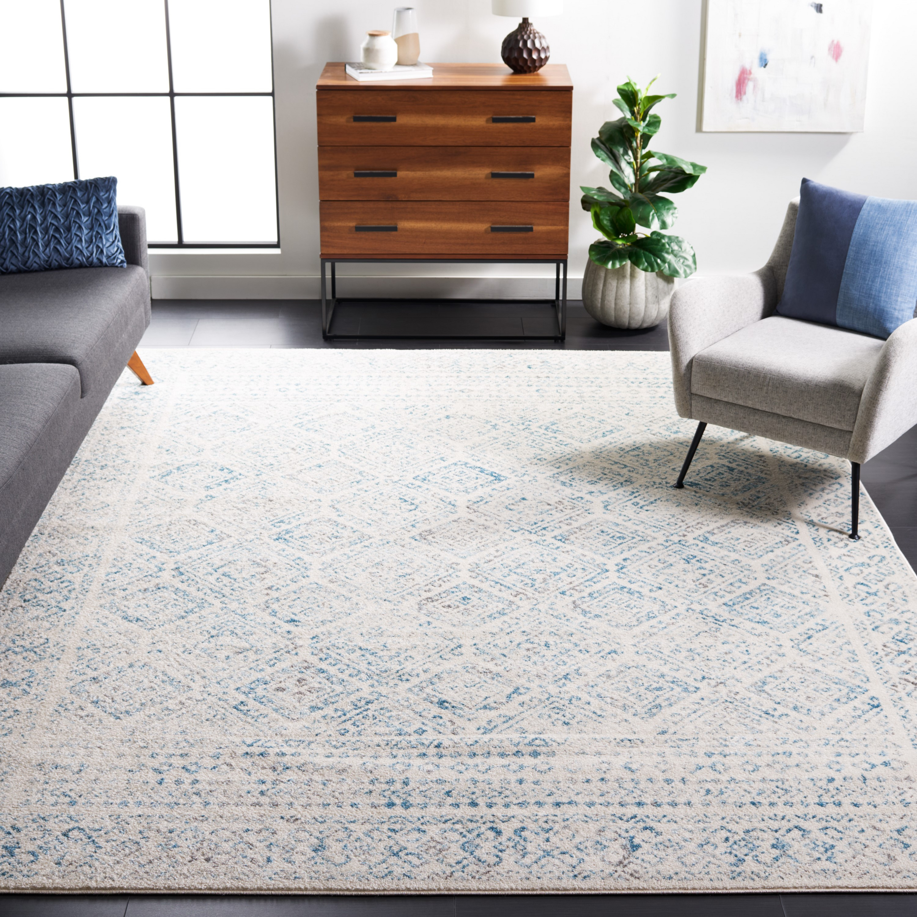 SAFAVIEH Tulum Ophelia Bordered Geometric Area Rug, 10' x 13', Ivory/Turquoise