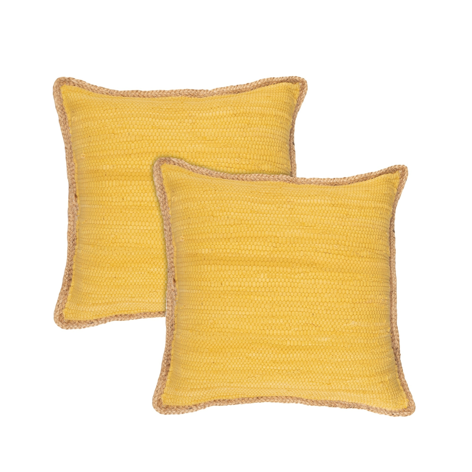 Ox Bay Ringo 20" x 20" Yellow Jute Bordered Striped Cotton Adult Decorative Throw Pillow
