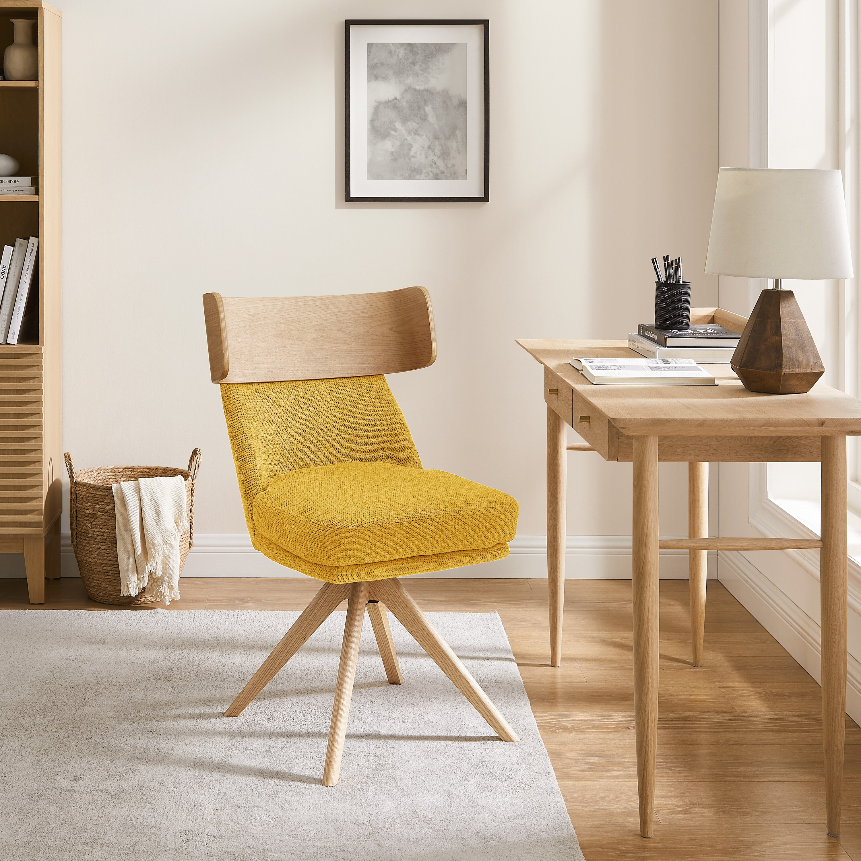 Art Leon Modern Yellow Swivel Accent Chair