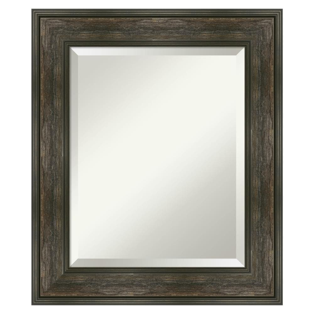 Amanti Art Beveled Bathroom Wall Mirror - Rail Rustic Char Frame - Rail Rustic Char Outer Size: 22 x 26 in