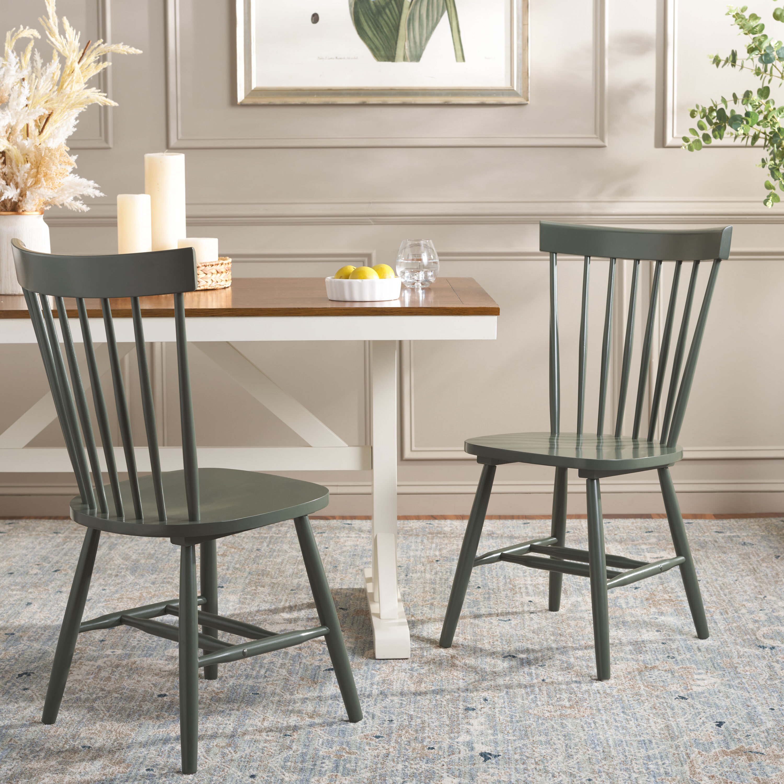 Dusty Green Solid Wood Windsor Side Chair Set of 2