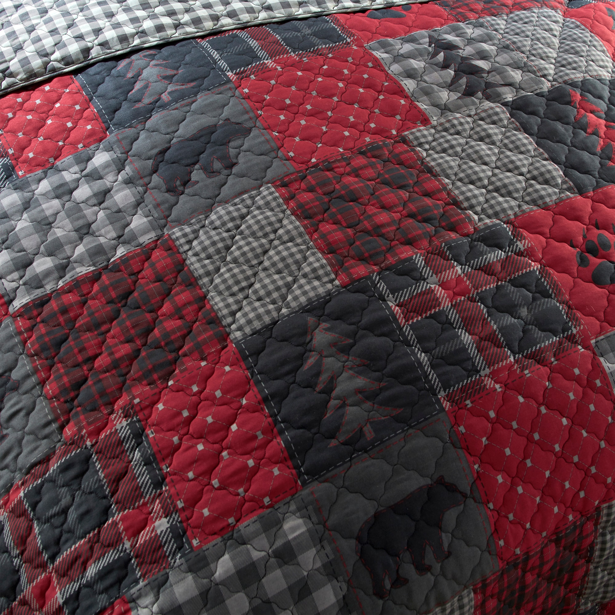 Red and Gray Reversible Twin Microfiber Quilt Set