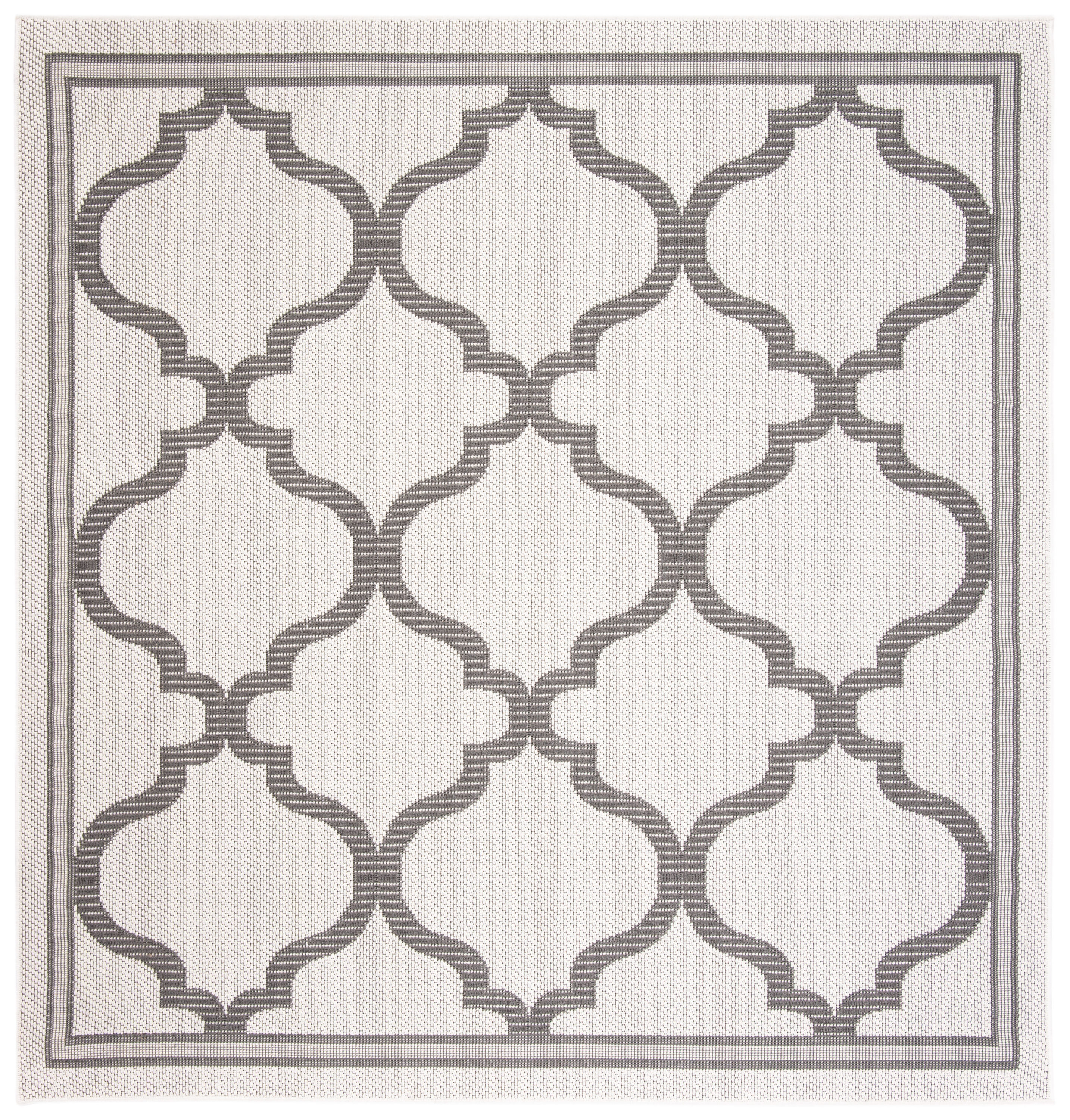 SAFAVIEH Bermuda Corie Geometric Quatrefoil Indoor/Outdoor Area Rug Ivory/Grey, 6'7" x 6'7" Square