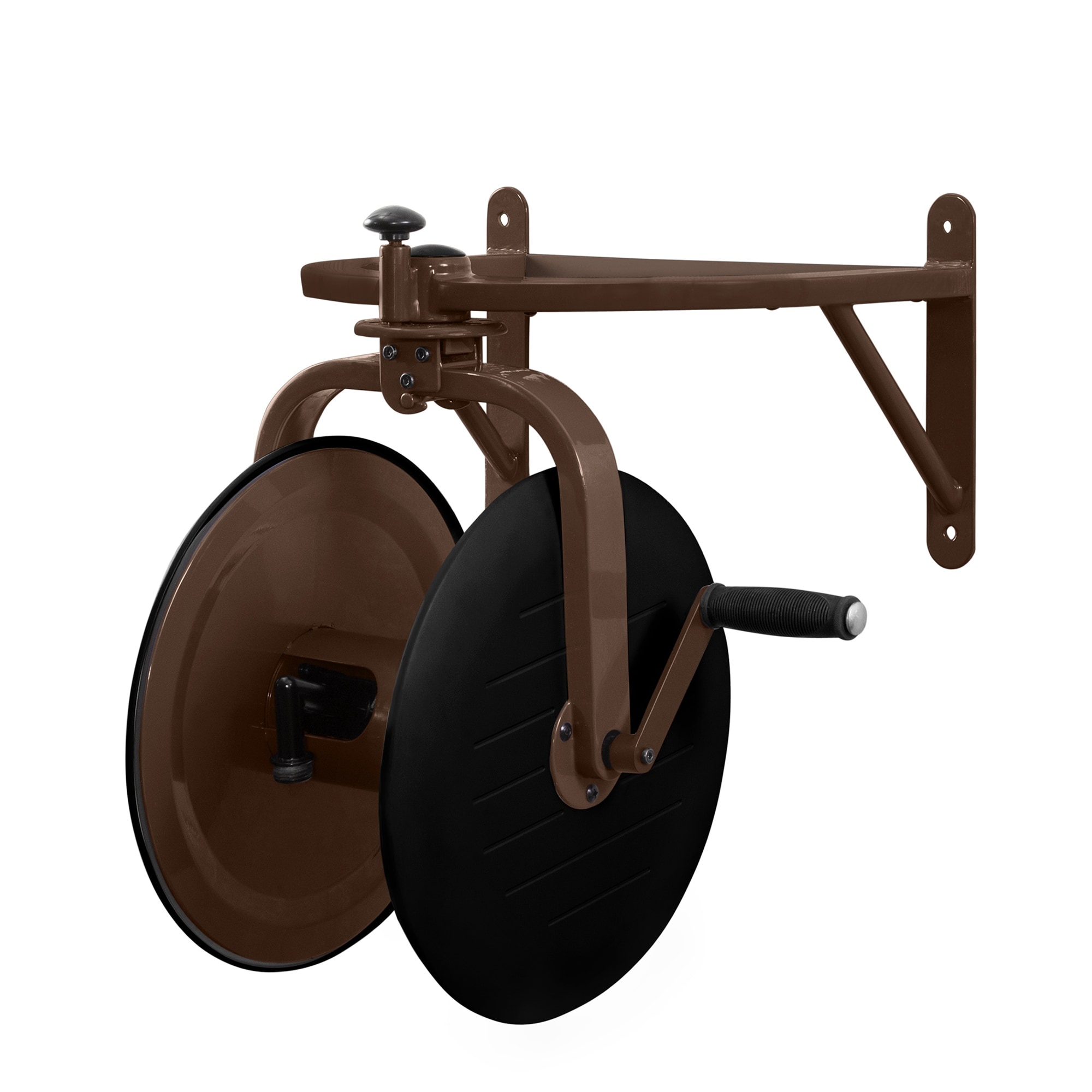 Bronze and Black Steel Wall-Mount Rotating Hose Reel