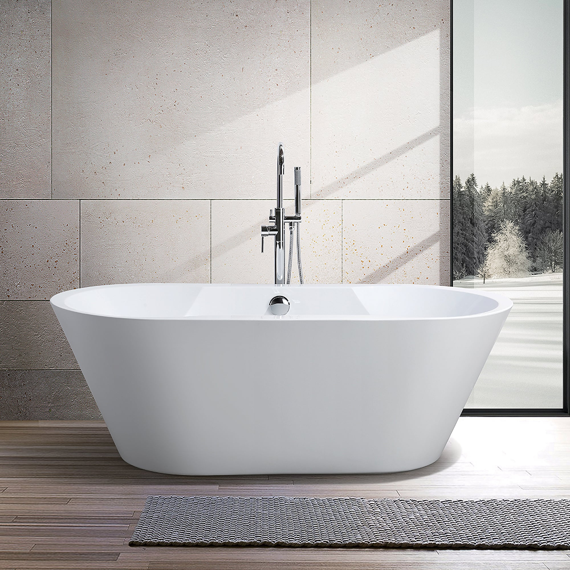 Vanity Art 67" x 32" Acrylic Freestanding Bathtub Contemporary Soaking Tub with Overflow and Pop-Up Drain, VA6804