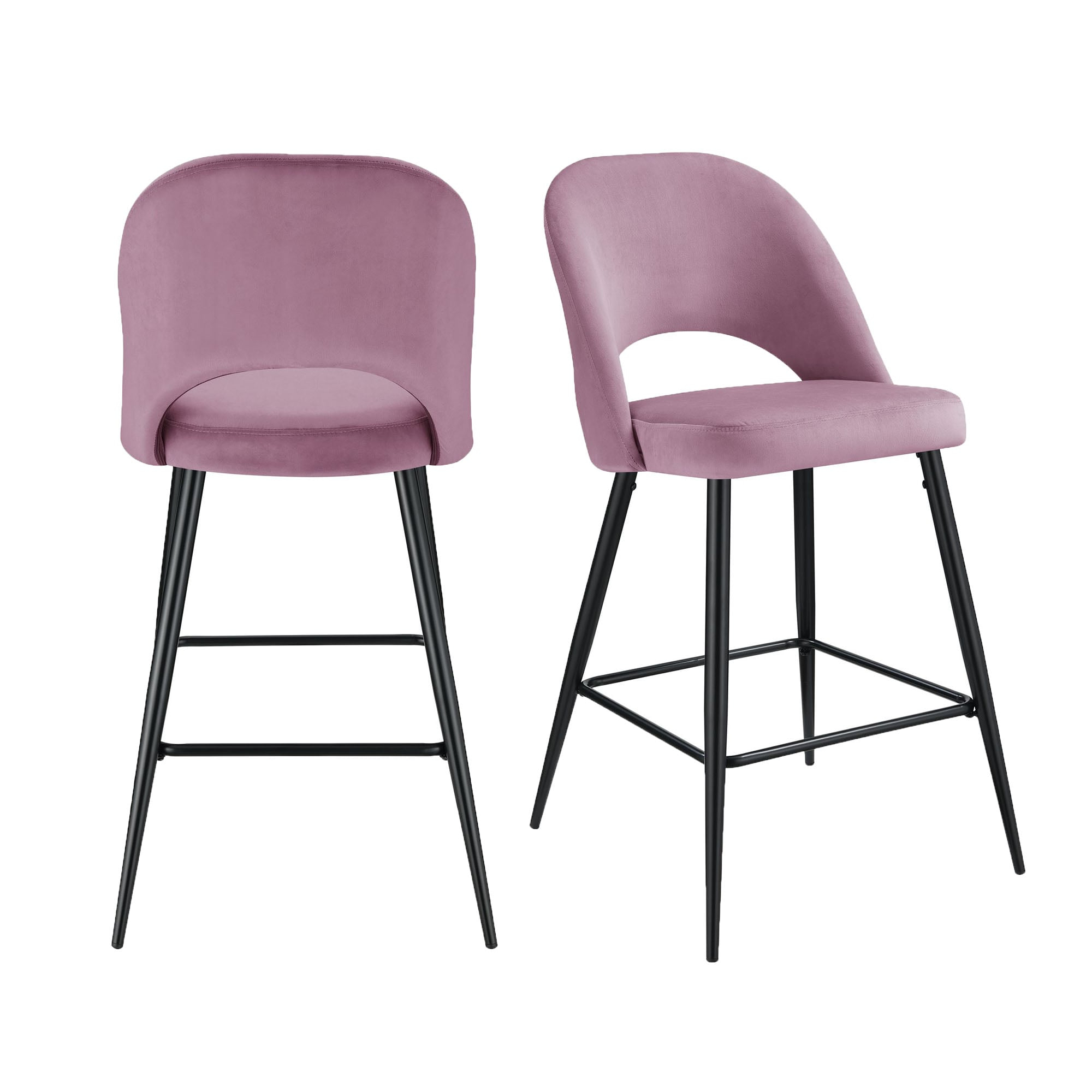Picket House Furnishings Loran Bar Stool Set in Pink Velvet Fabric