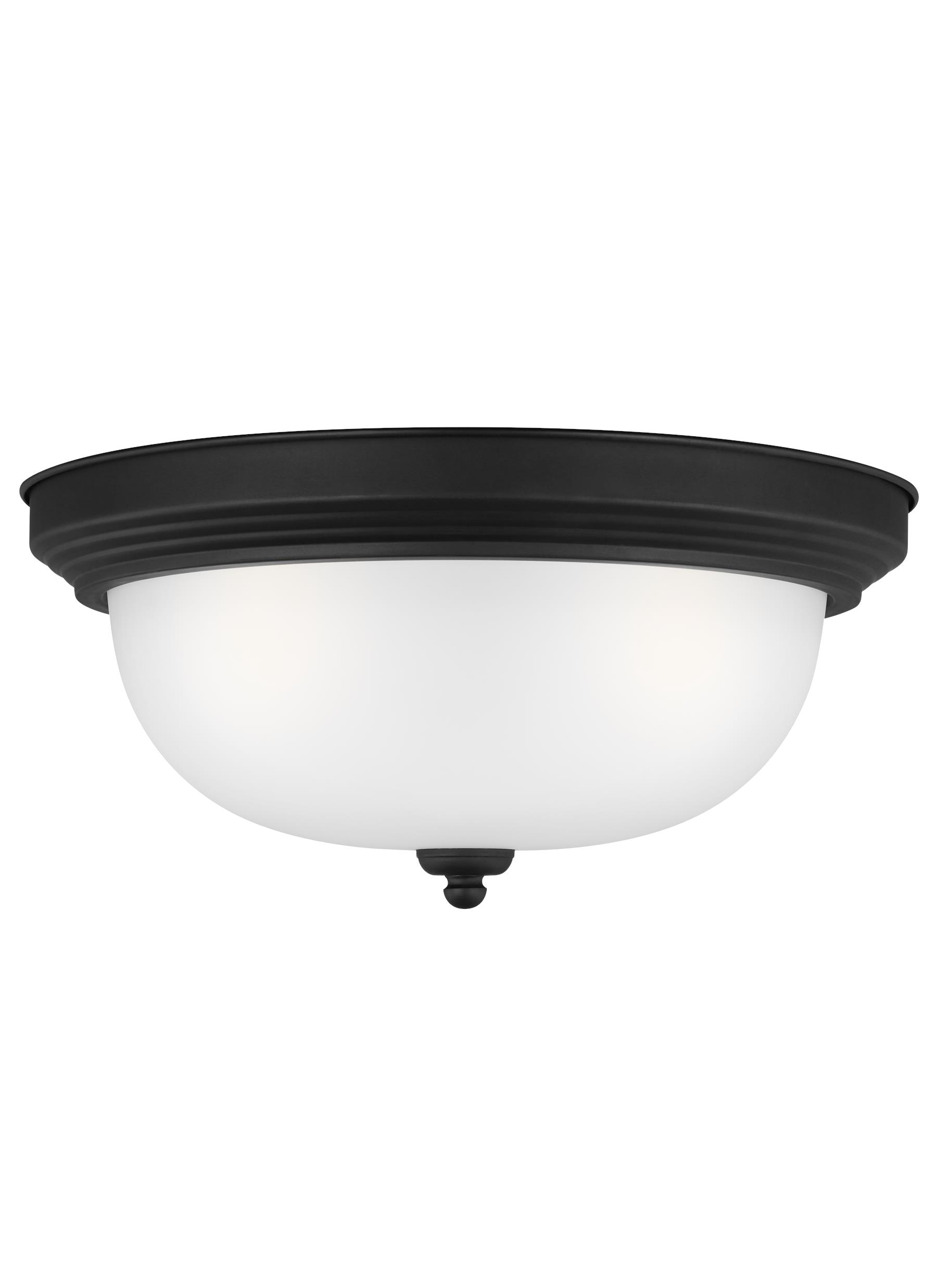 Geary 14.5 in. 3-Light Midnight Matte Black Traditional Contemporary Ceiling Flush Mount with Satin Etched Glass