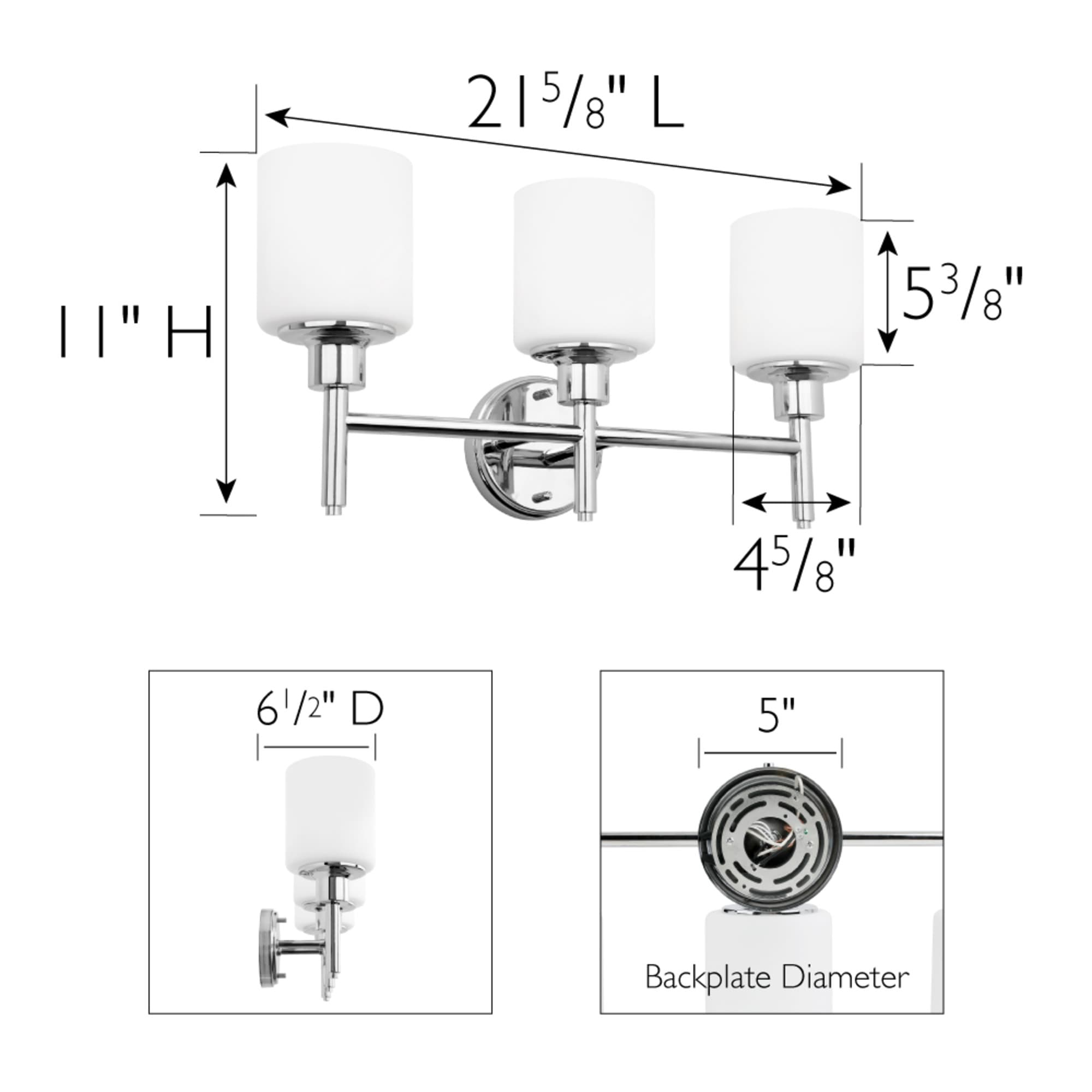 Aubrey Transitional 3-Light Indoor Bathroom Vanity Light – Above the Mirror, Dimmable, Damp Listed – Frosted Glass and Polished Chrome – Design House, 589770