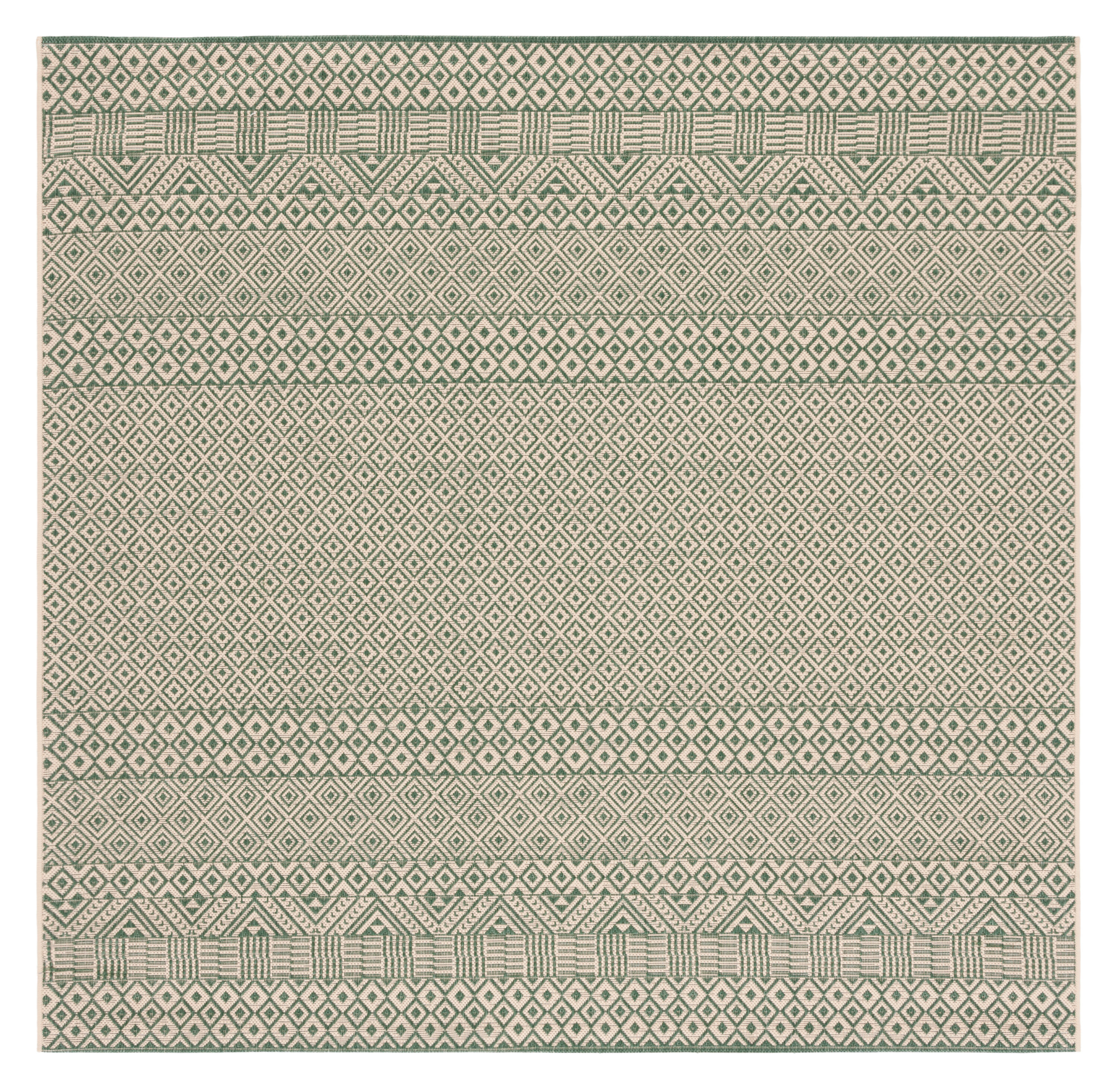 SAFAVIEH Courtyard Naomi Geometric Indoor/Outdoor Area Rug, Dark Green/Beige, 6'7" x 6'7" Square