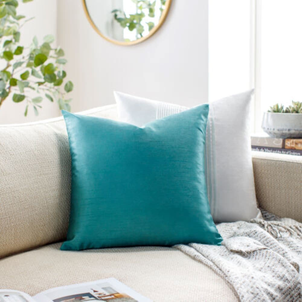 Teal Polyester Square Decorative Pillow with Down Fill