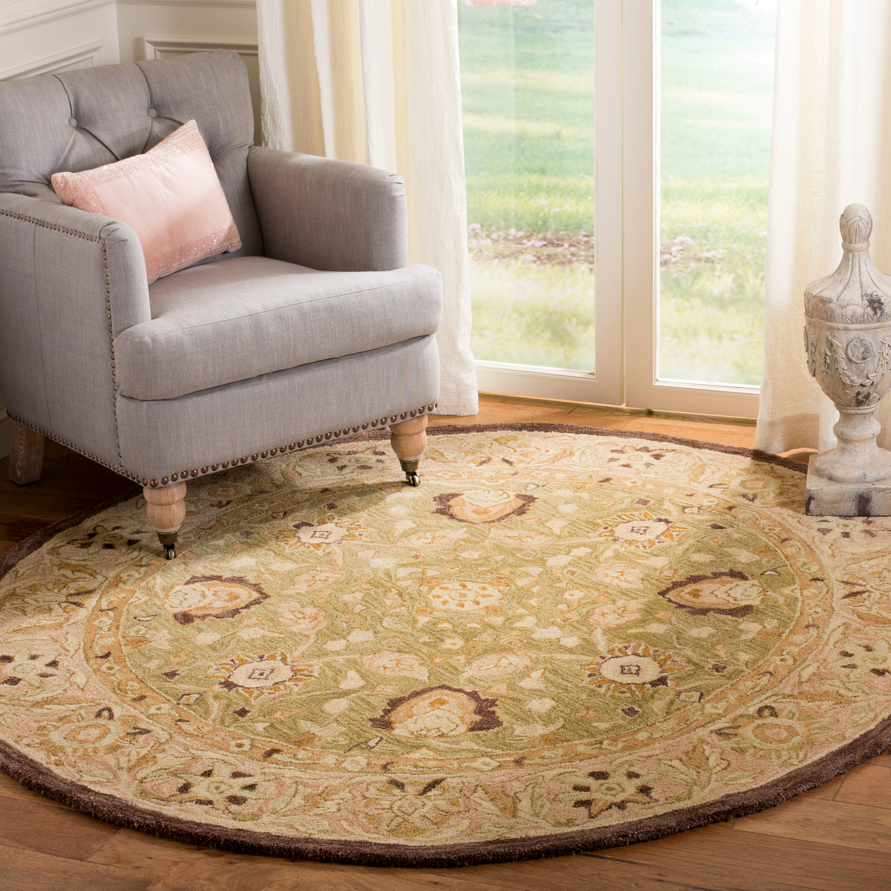 SAFAVIEH Anatolia Venice Traditional Wool Area Rug, Sage/Beige, 4' x 4' Round