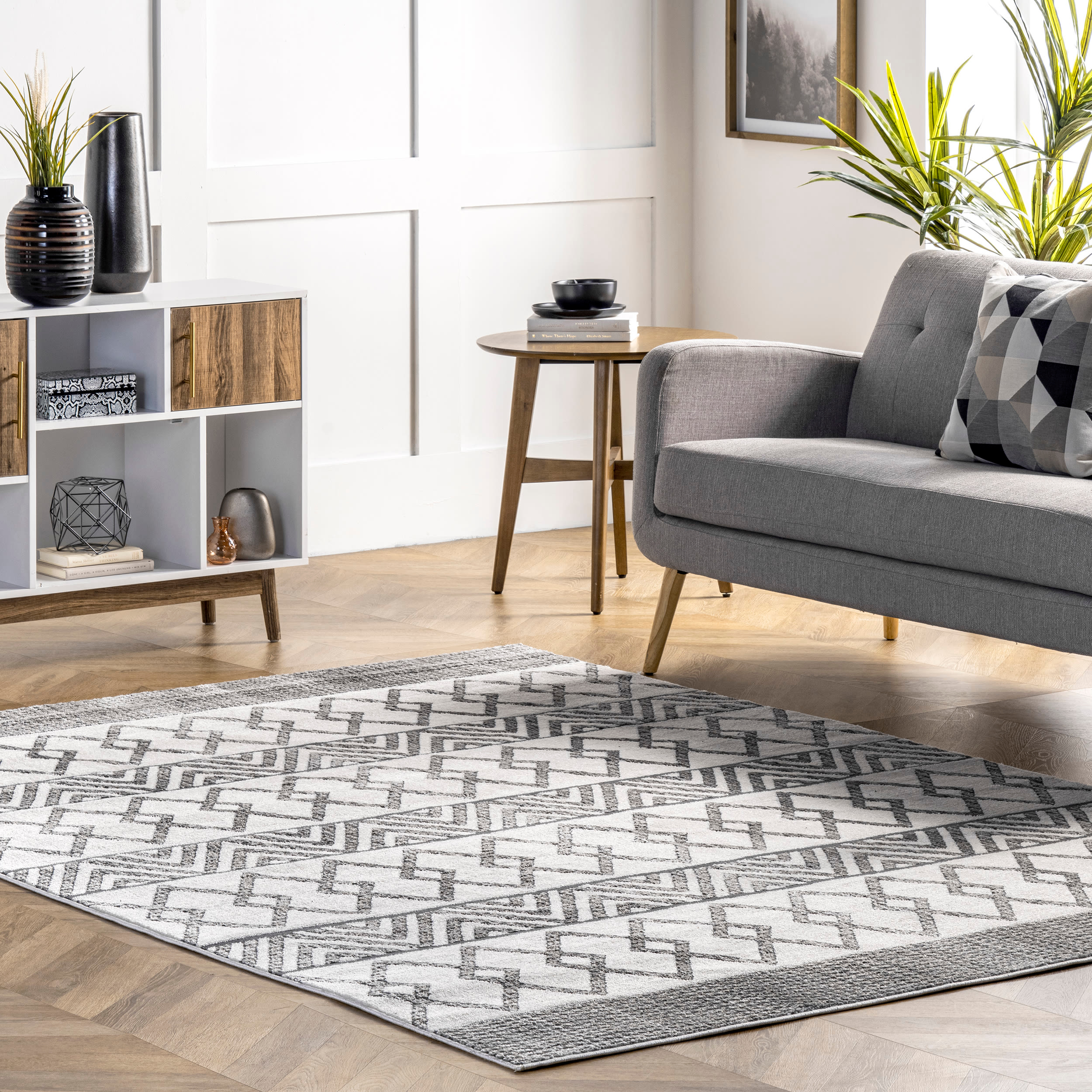 Easy Care Gray Synthetic Rectangular Area Rug