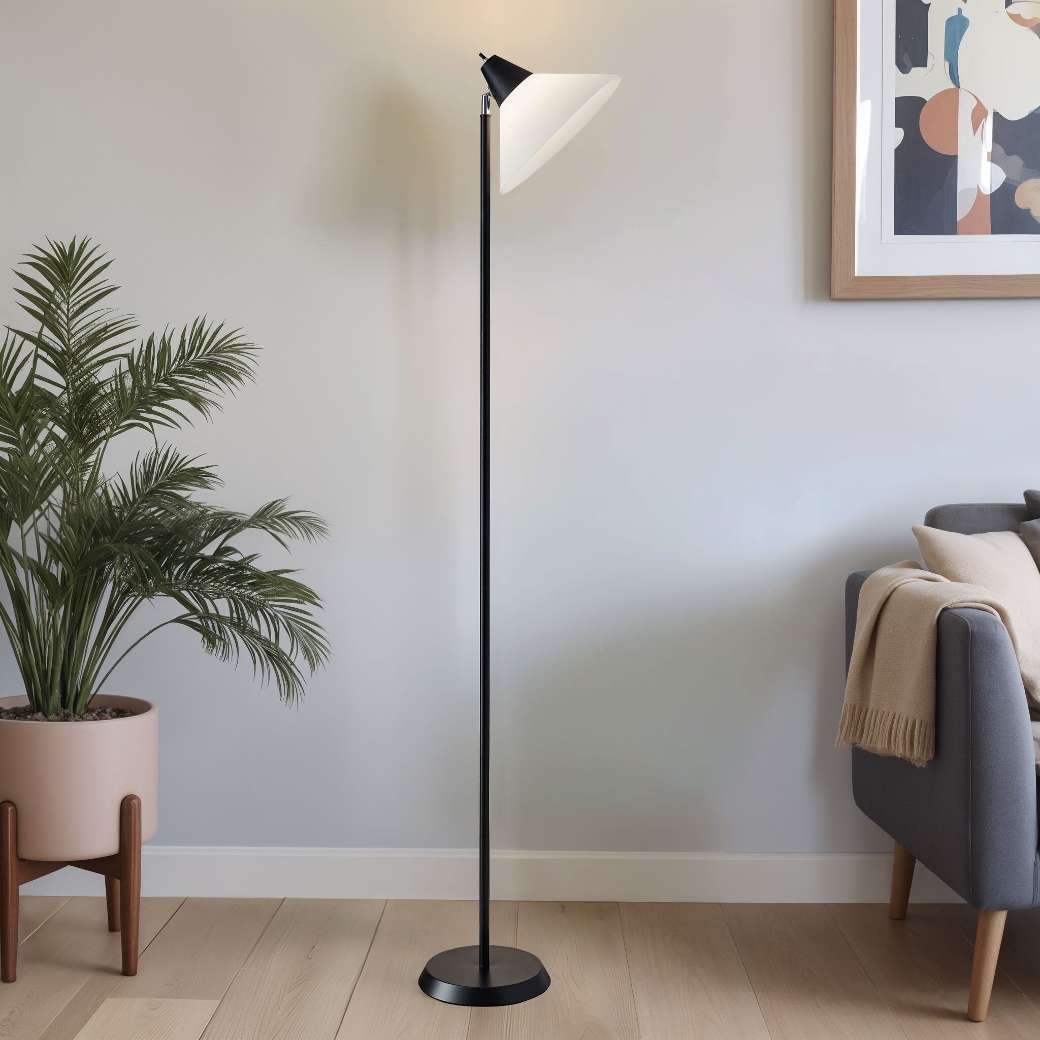 Adesso Home Decor Office Swivel Standing Floor Pole Lamp Light w/ Shade, Black