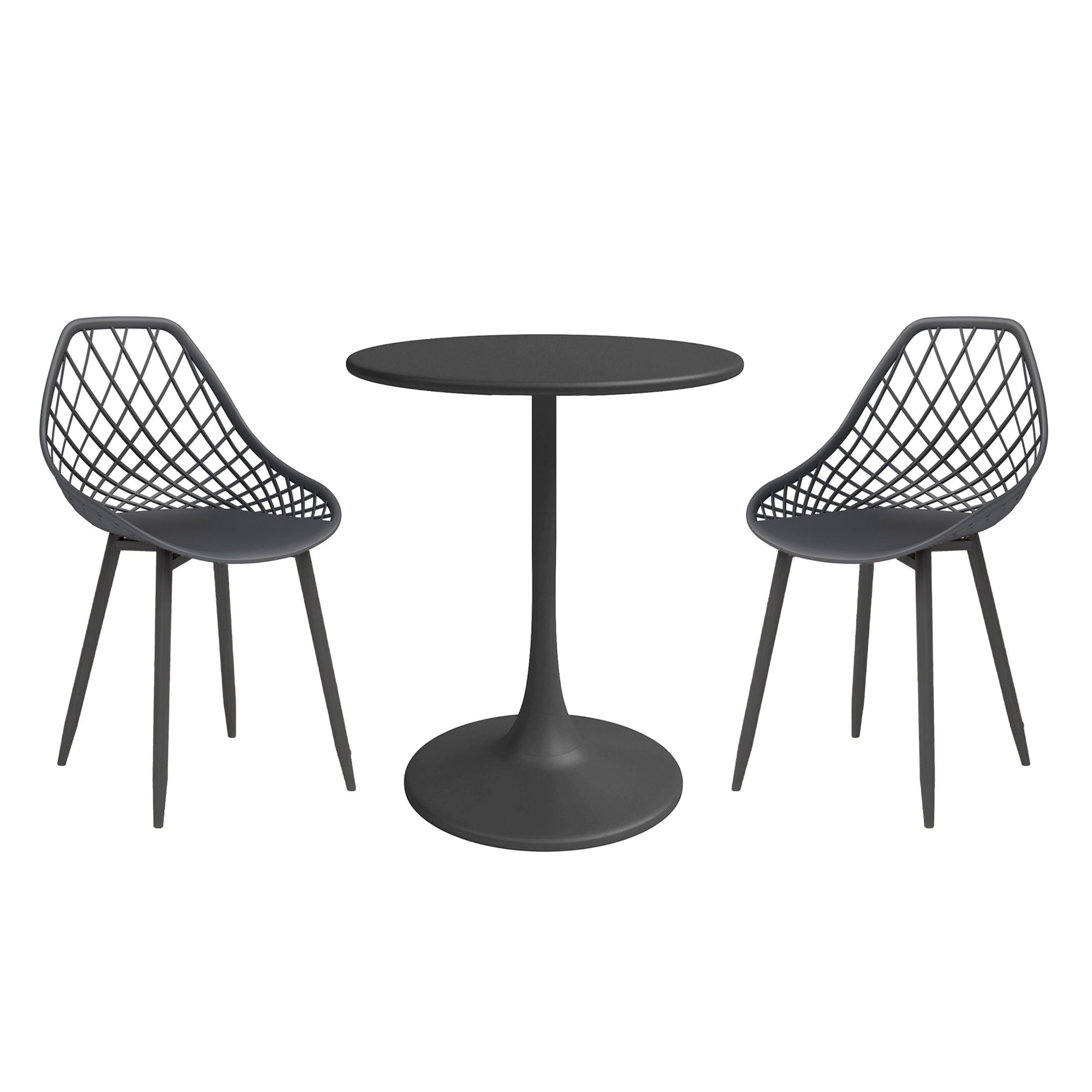 Kurv™ Series Mid-Century Modern Design Bistro Table + Kurv™ Dining Chair Set of 2 - Black