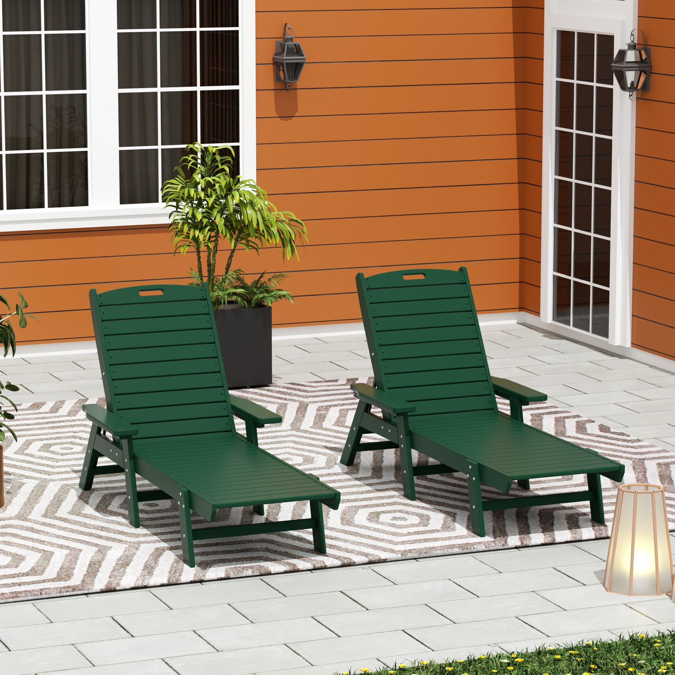 Polytrends Laguna 78" Poly Weather-Resistant Outdoor Chaise Lounge (Set of 2) Dark Green