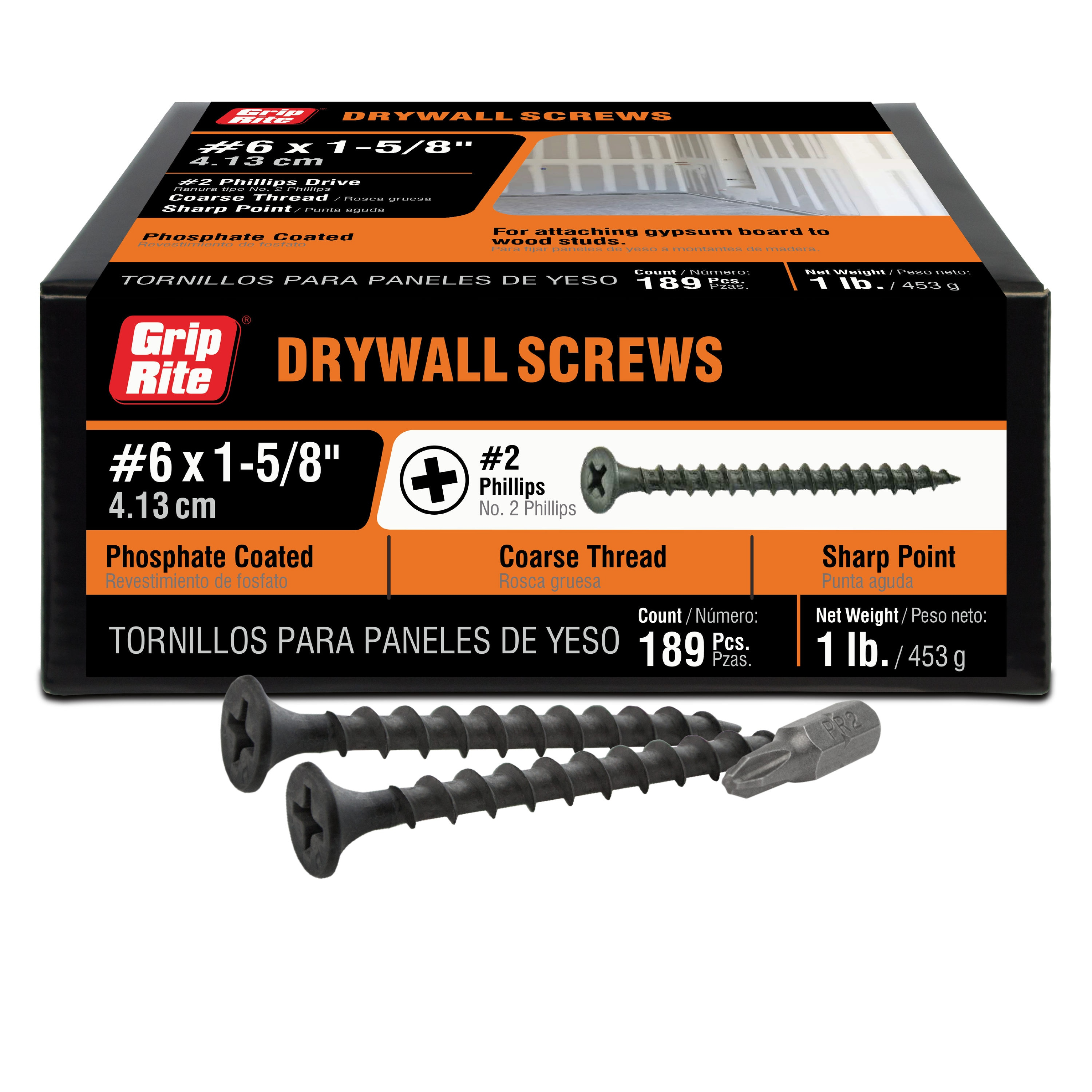 Grip-Rite No. 6 X 1-5/8 in. L Phillips Drywall Screws 1 lb 200 pk