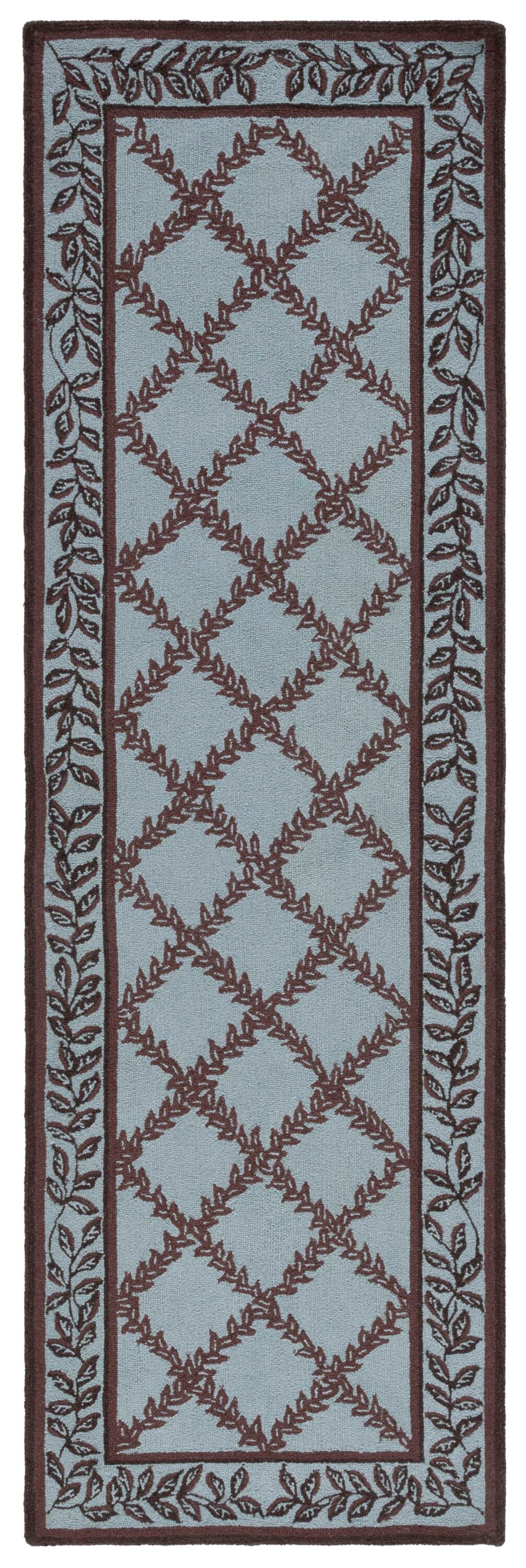 SAFAVIEH Chelsea Alecia Geometric Borders Wool Runner Rug, Blue/Brown, 2'6" x 8'
