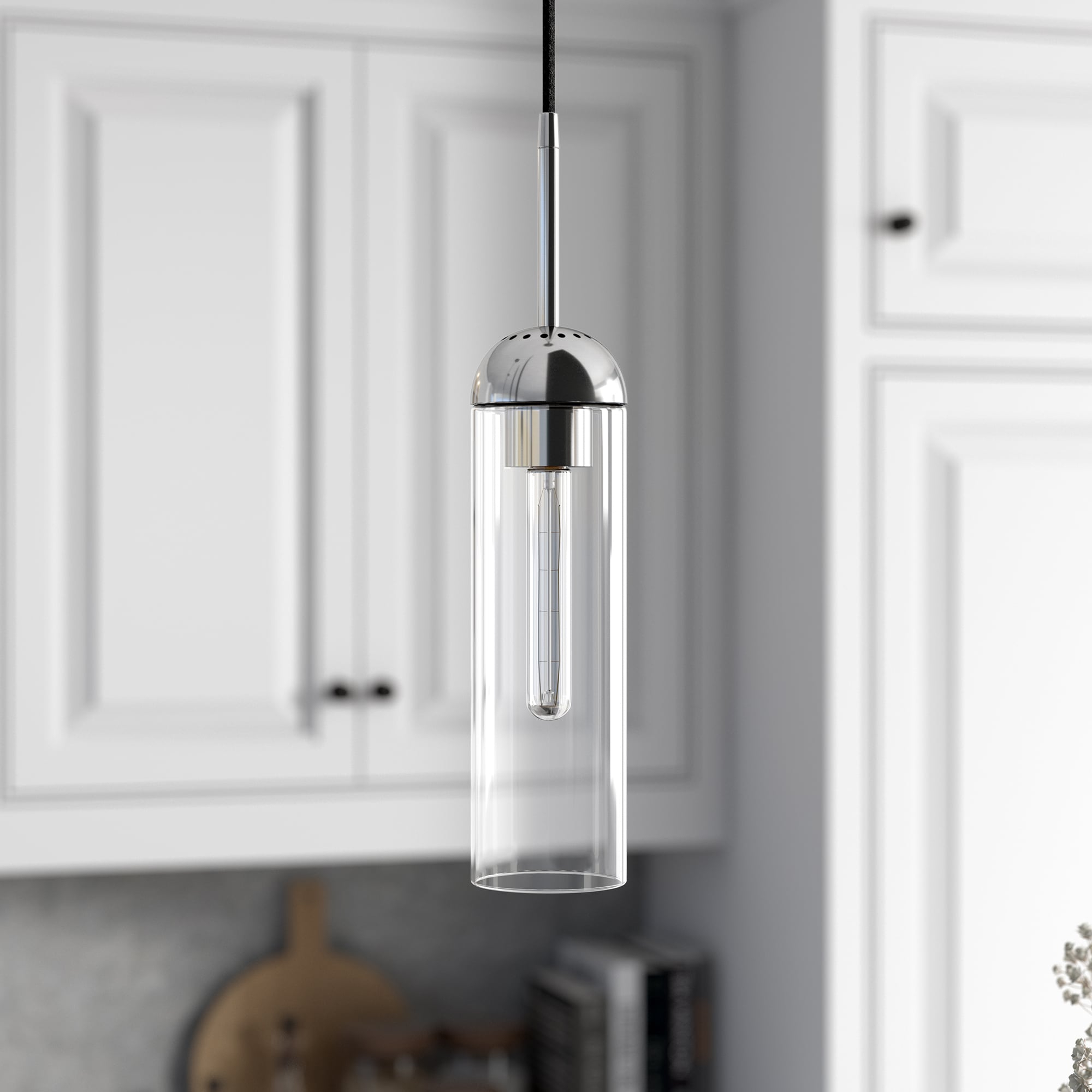 Evelyn&Zoe 3" Polished Nickel Metal/Glass Pendant