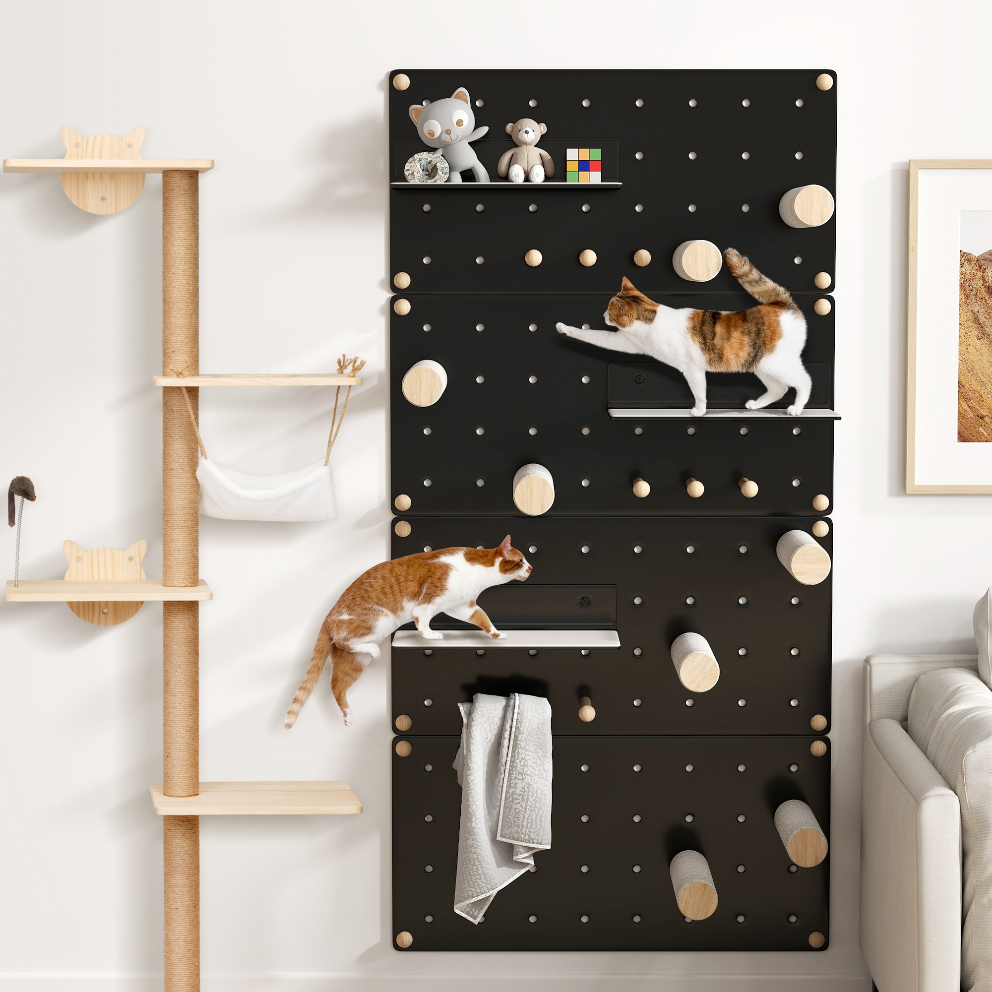 COZIWOW DIY Wall-Mounted Cat Climber Set Cat Wall Steps Climbing Frame Scratching Posts and Platforms