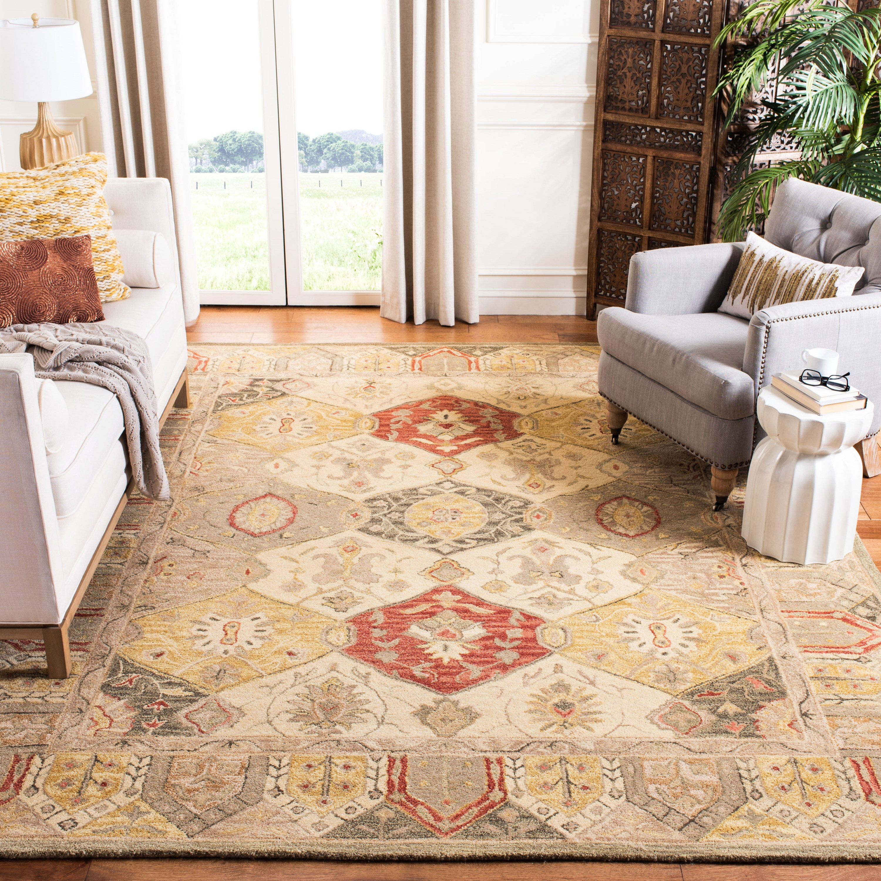 SAFAVIEH Anatolia Taylor Floral Wool Area Rug, Beige/Multi, 9' x 12'