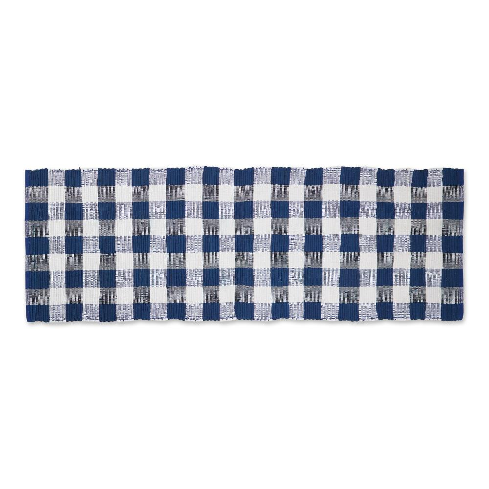 Navy & White Buffalo Check Rag Rug 2ft 3inx6ft