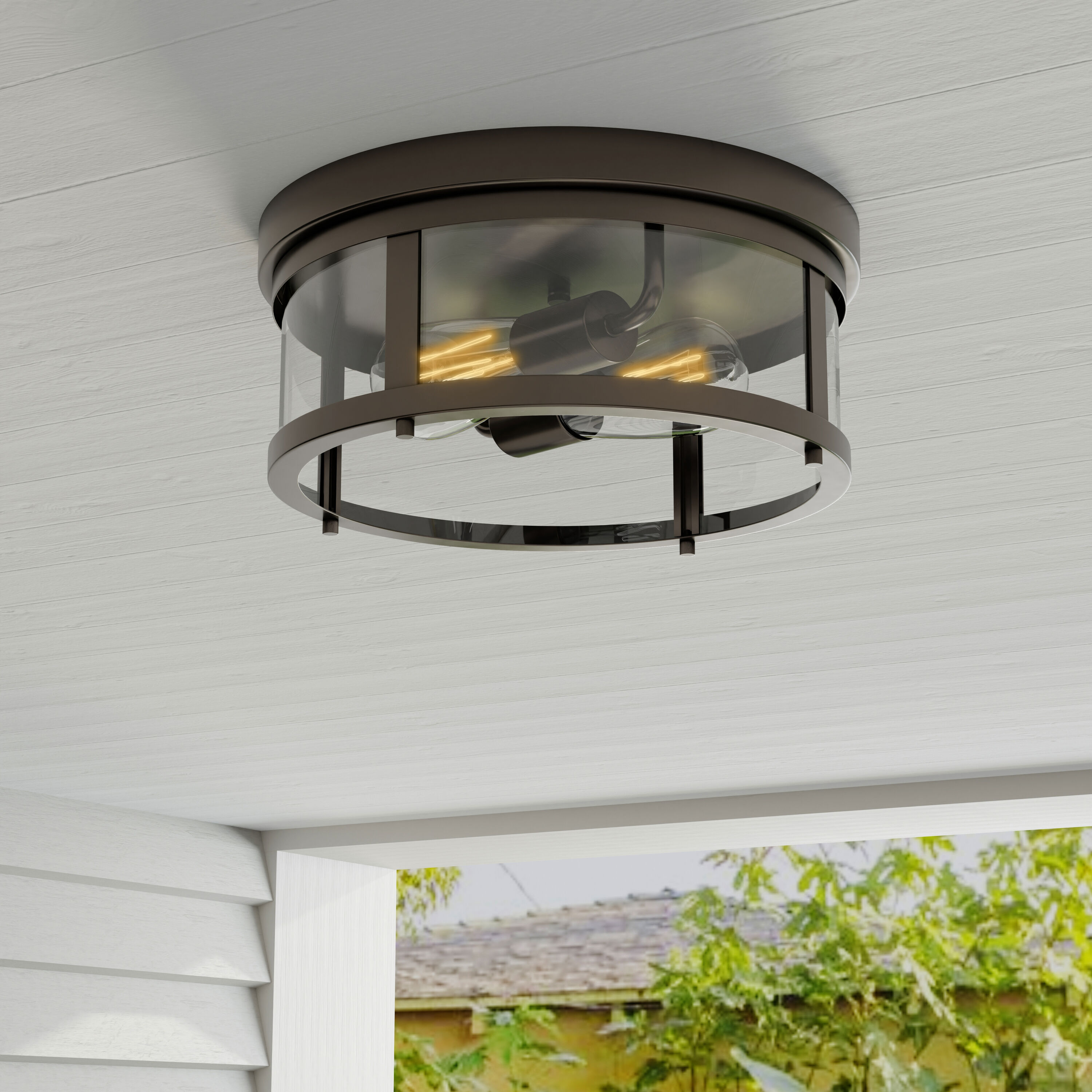 Progress Lighting - Two Light Flush Mount - Outdoor - Gunther - Outdoor Light -