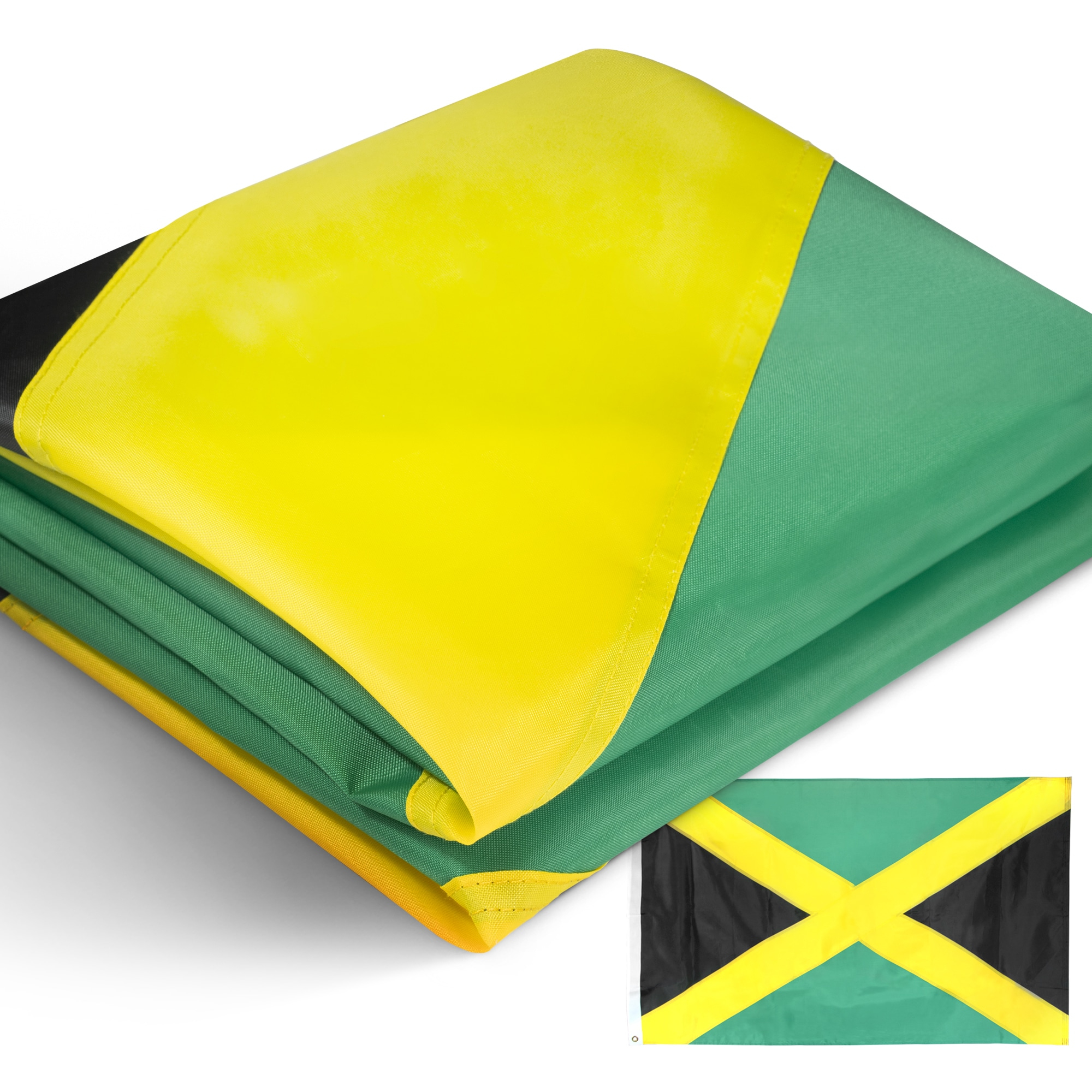 Anley 3x5 Ft Heavy Duty Nylon Jamaica Flag - Embroidered and Sewn Stripes - Jamaican National Banner Flags