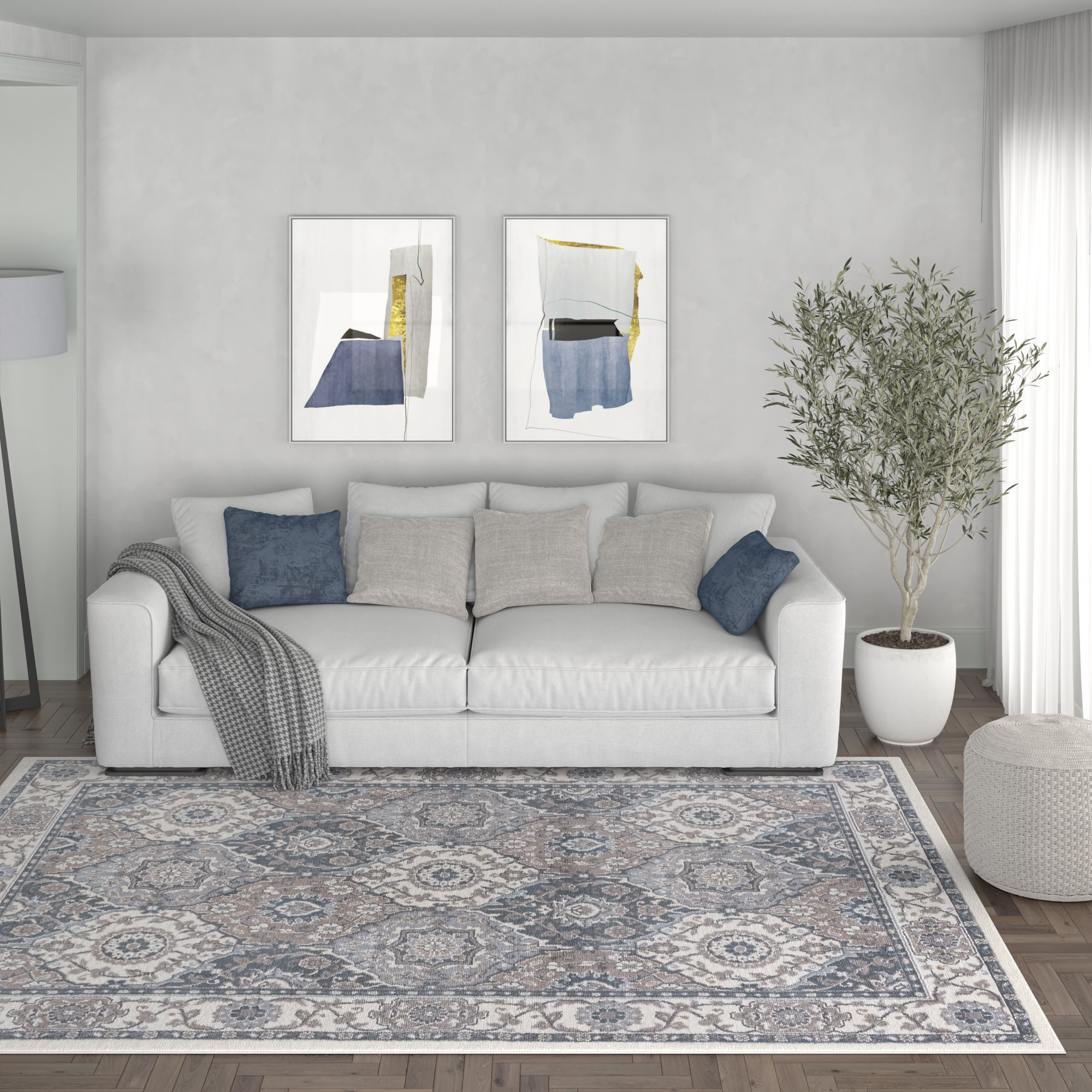 Tayse Madison 9 x 13 (ft) Loomed Polypropylene Cream Rectangular Indoor Floral/Botanical Oriental Area rug