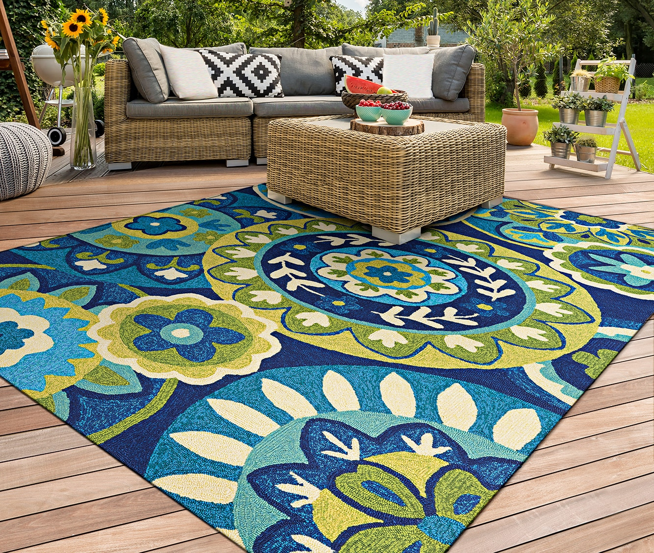Couristan Covington Rip Tide Ocean-Green Indoor / Outdoor Area Rug, 5'6" x 8'