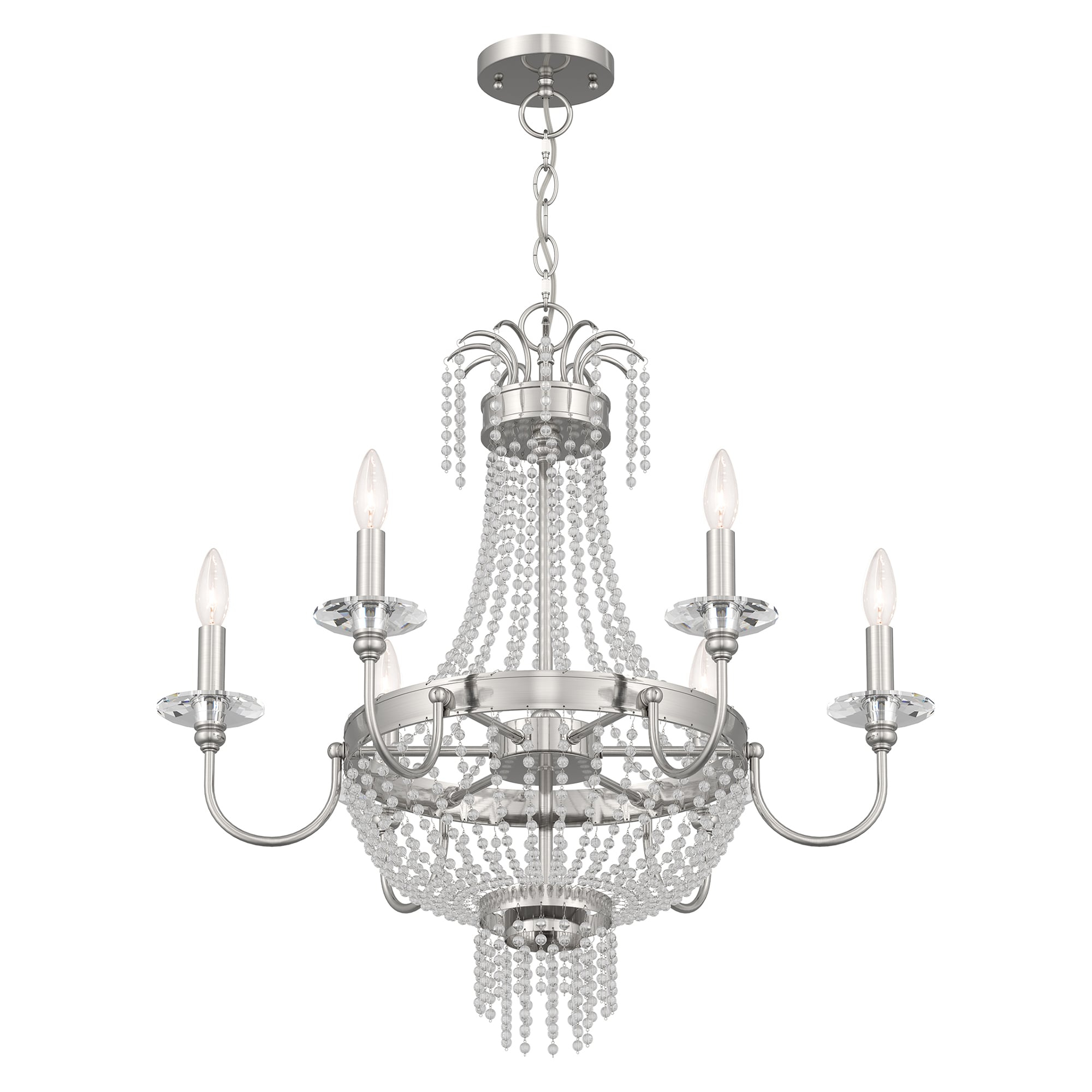 Brushed Nickel and Clear Crystal 6-Light Candelabra Chandelier