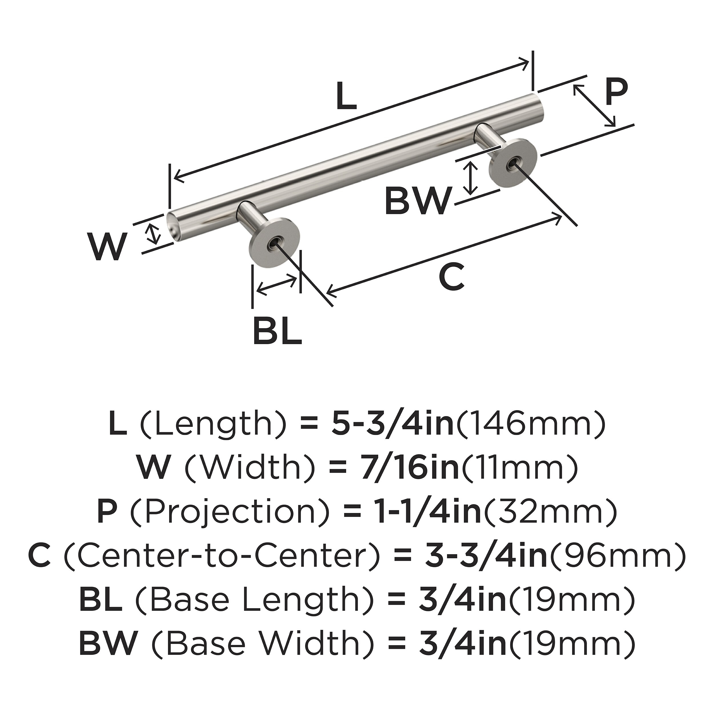 Amerock Radius 3-3/4 inch (96mm) Center-to-Center Polished Nickel Cabinet Pull