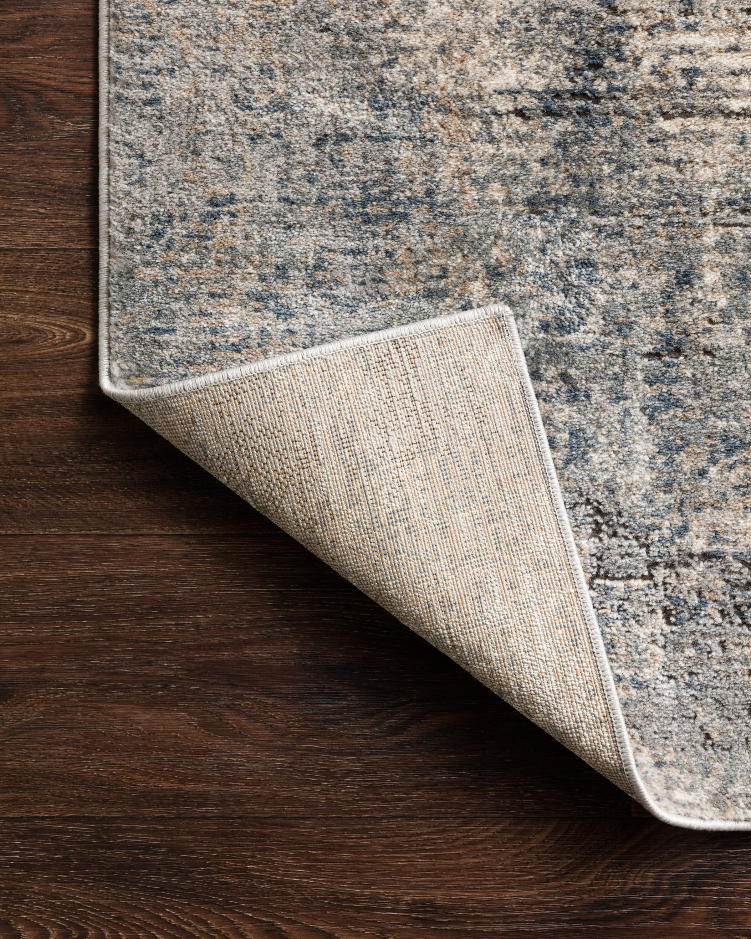 Teagan Blue and Gray Abstract Synthetic Rectangular Rug