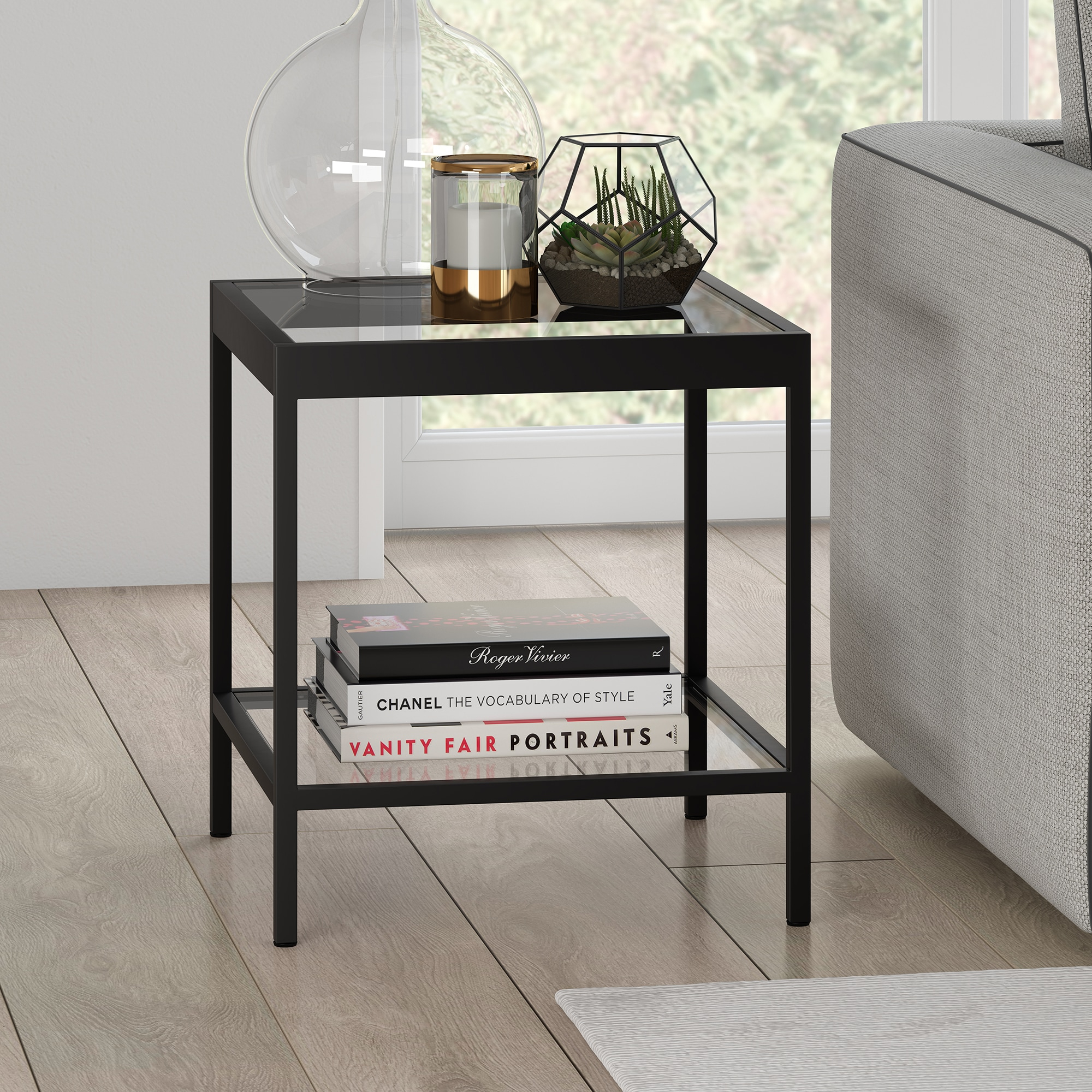 Evelyn&Zoe Alexis 20" Wide Square Side Table, Blackened Bronze