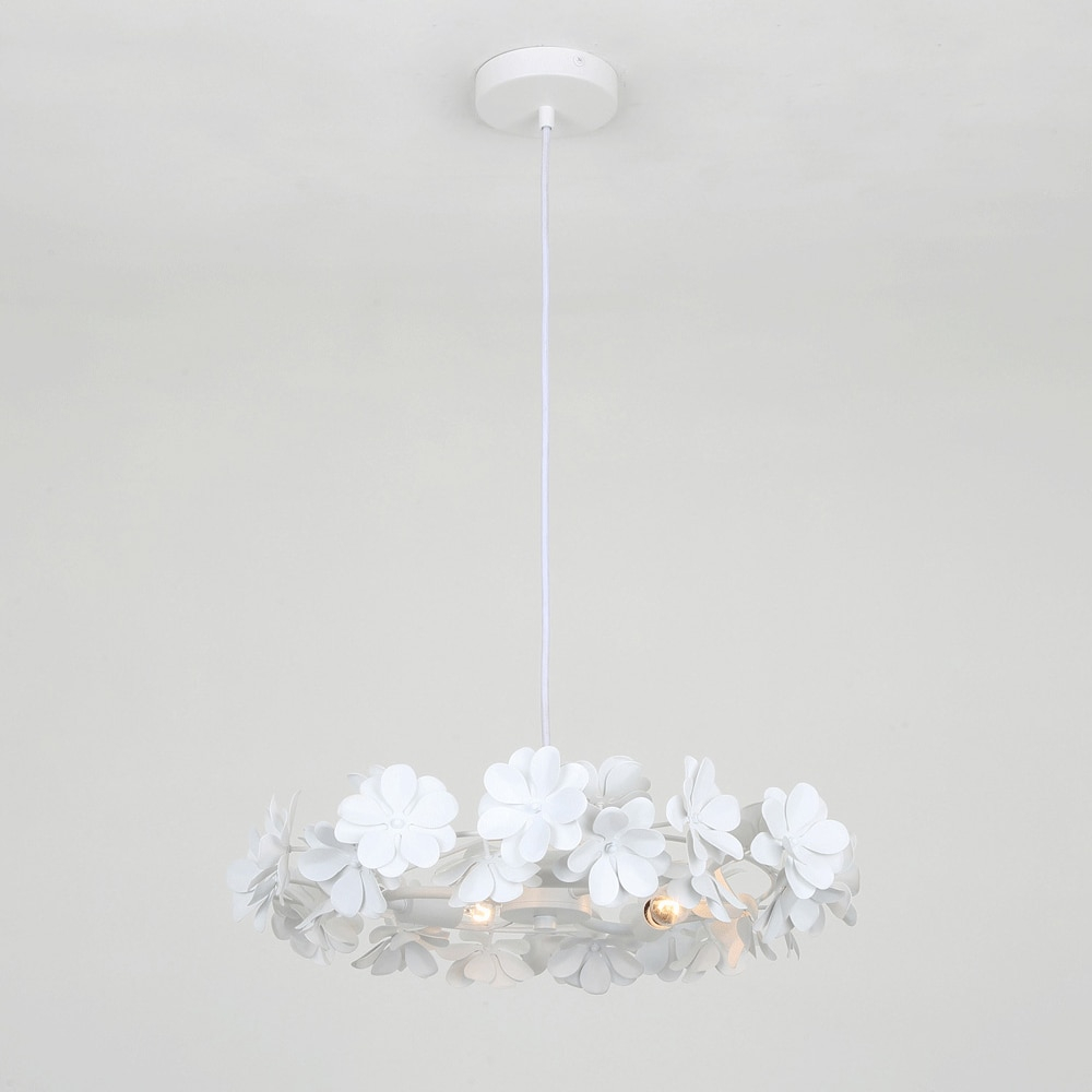 Cassia White Floral Drum 3-Light Chandelier