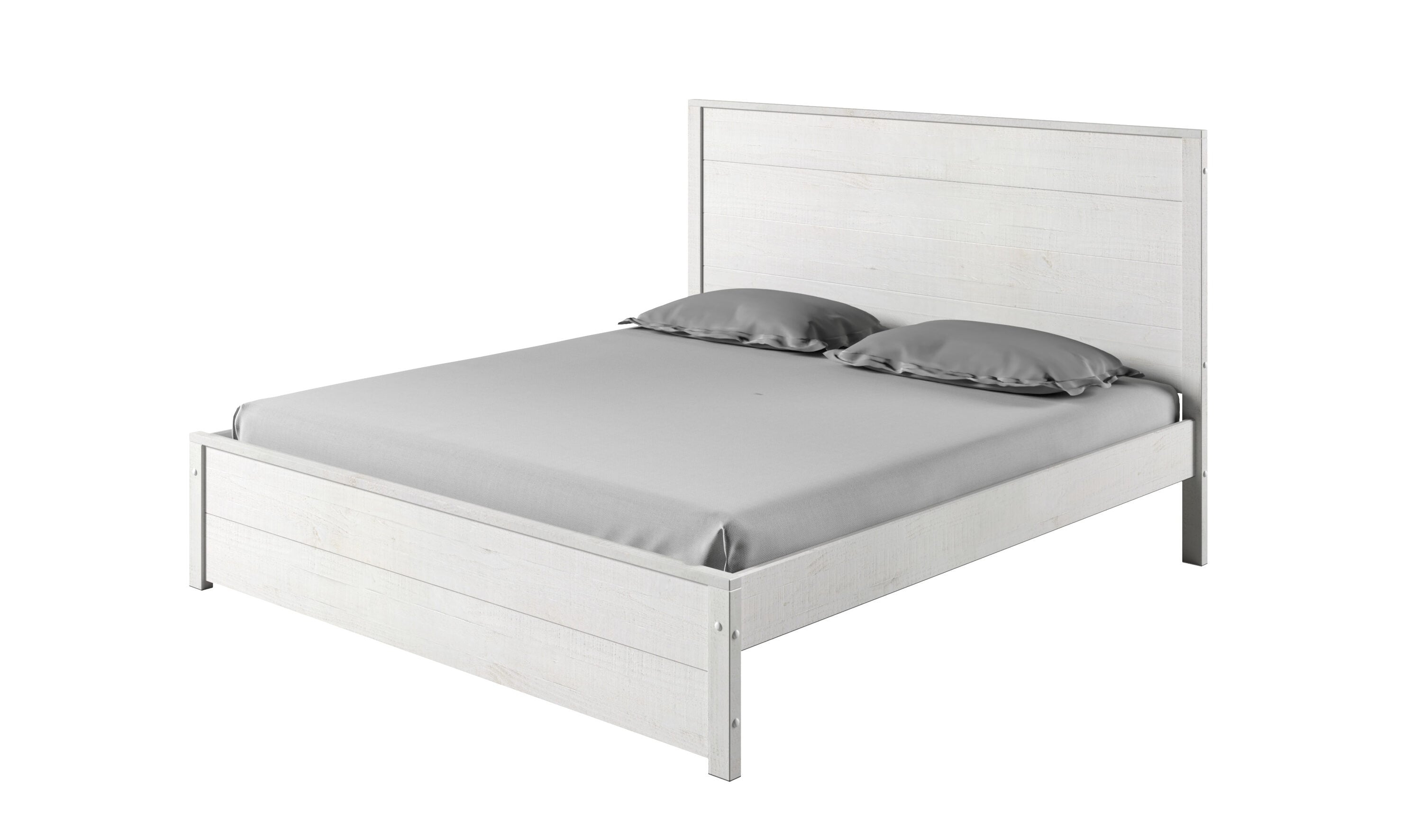 Camaflexi Hampton Solid Wood King Size Bed Frame with Headboard, King Bed with Wood Slat Supports, Coastal White Finish