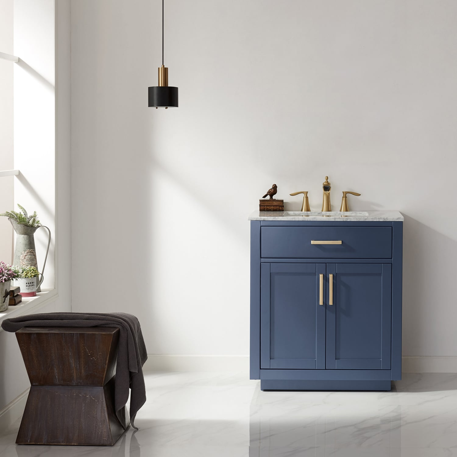Ivy 30" Marble Countertop Single Vanity w/o Mirror Royal Blue