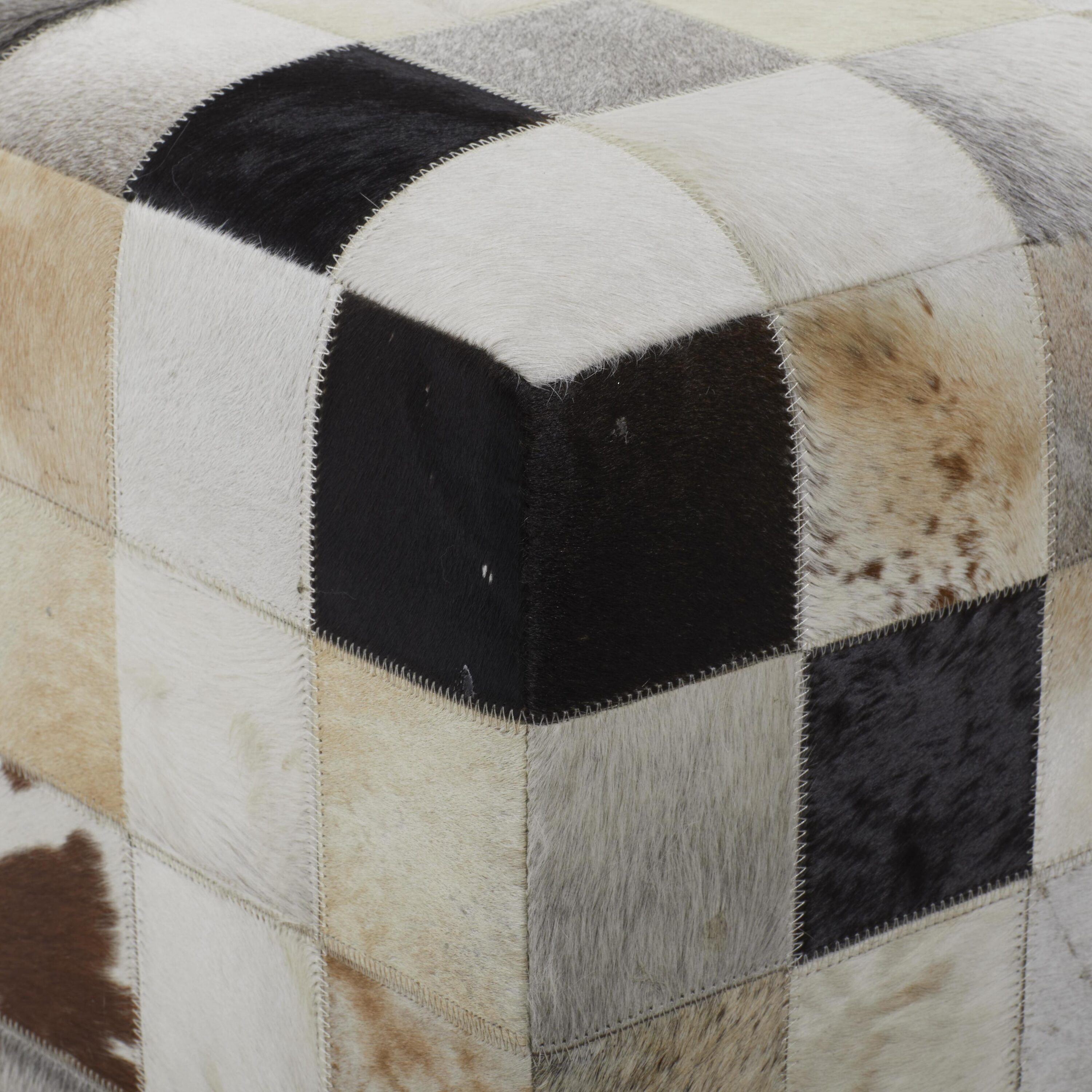 DecMode Leather Handmade Stool with Patchwork Pattern, Multi Colored