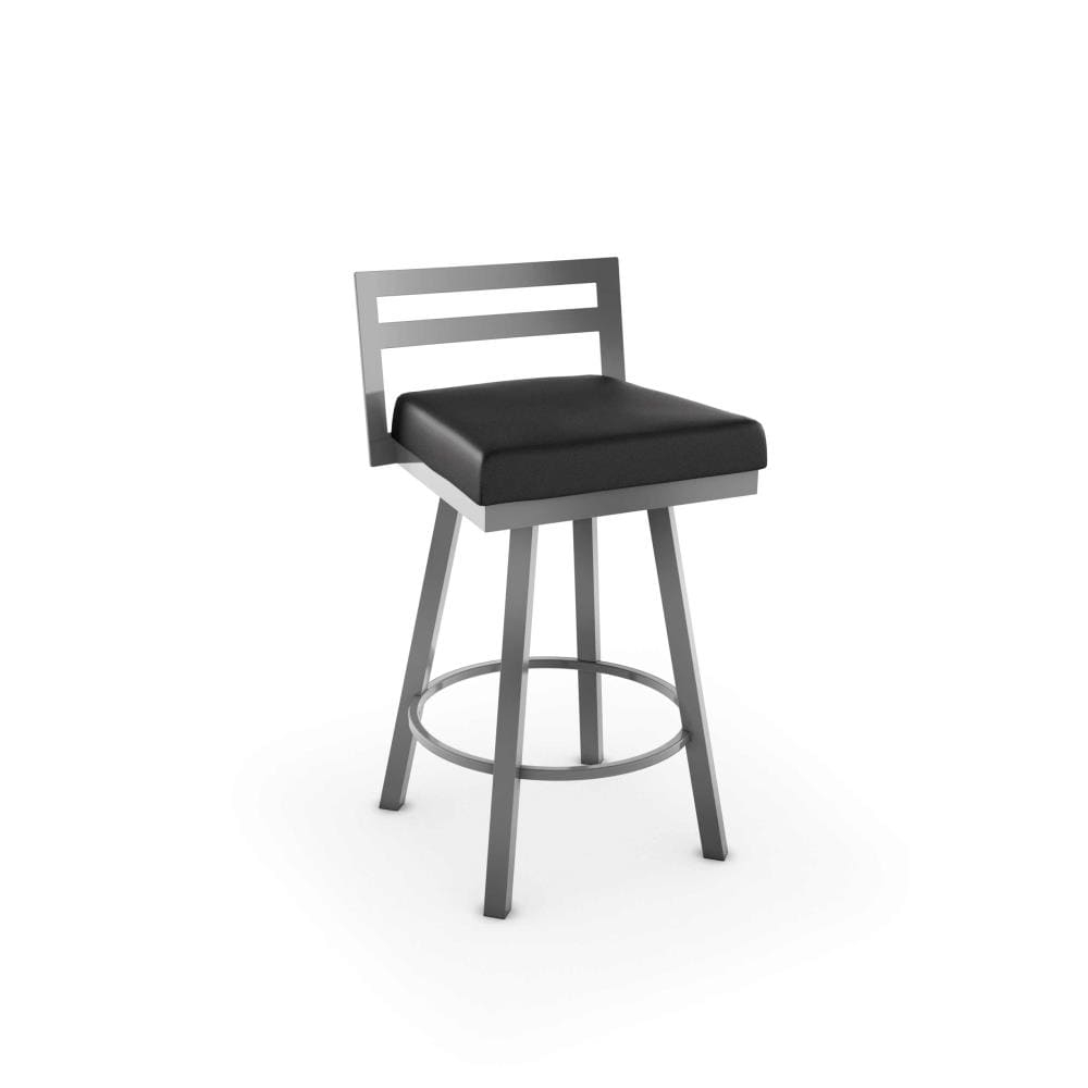 Amisco Derek 30 In. Swivel Bar Stool - Black Faux Leather / Metallic Grey Metal